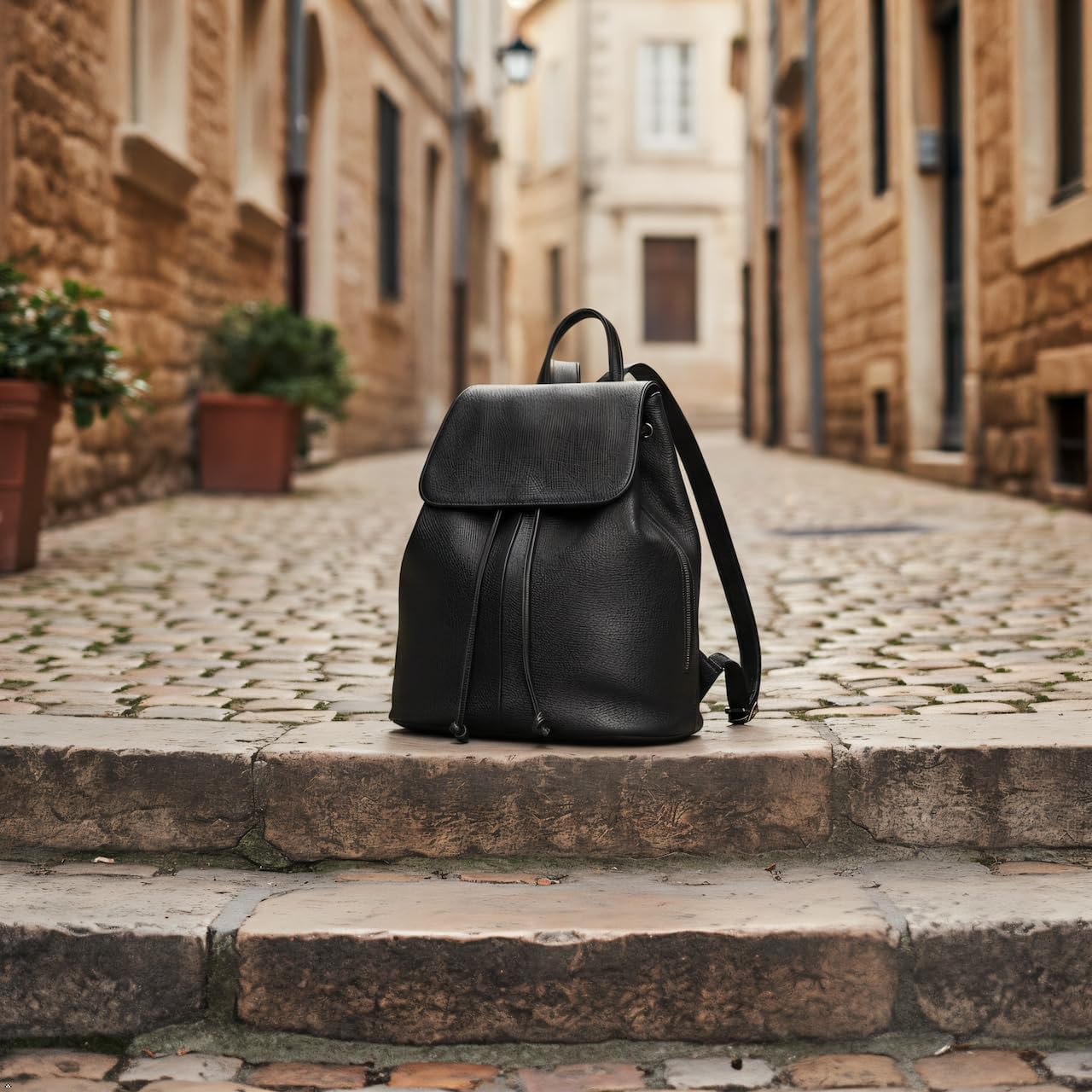 BOYATU Women’s Full-Grain Leather Backpack Purse, Minimal Structured Design, Work Commuter & City Travel, Compact Everyday Essentials (Black) - Image 5