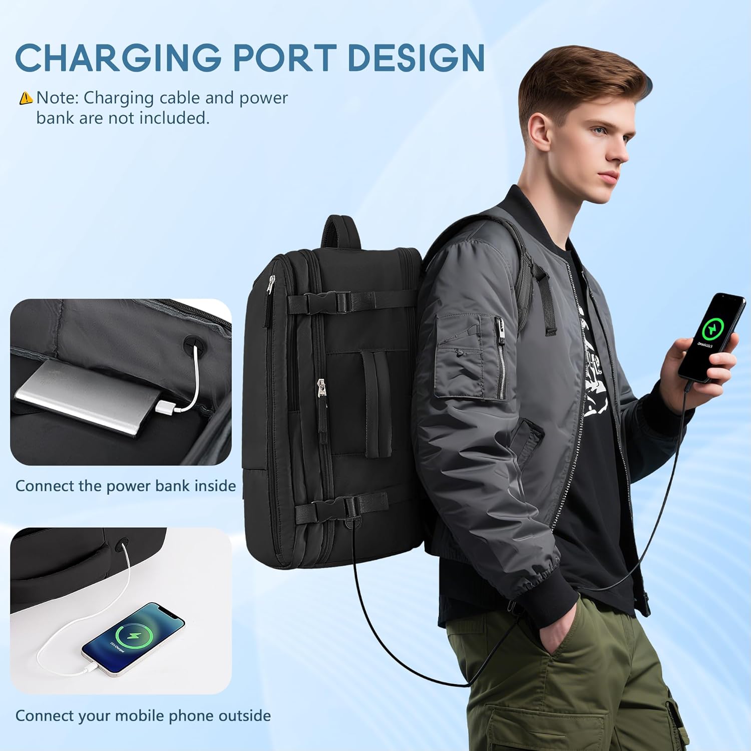 Beraliy Travel Backpack for Men Women, Carry On Backpack, 16 Inch Laptop Backpack, Waterproof School Backpack, Casual Outdoor Daypack College Bag, Black - Image 6