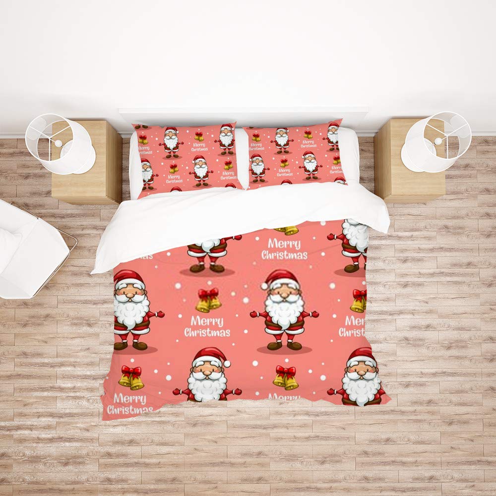 Parure de lit 3 pièces Père Noël Rose en polyester doux pour lit simple