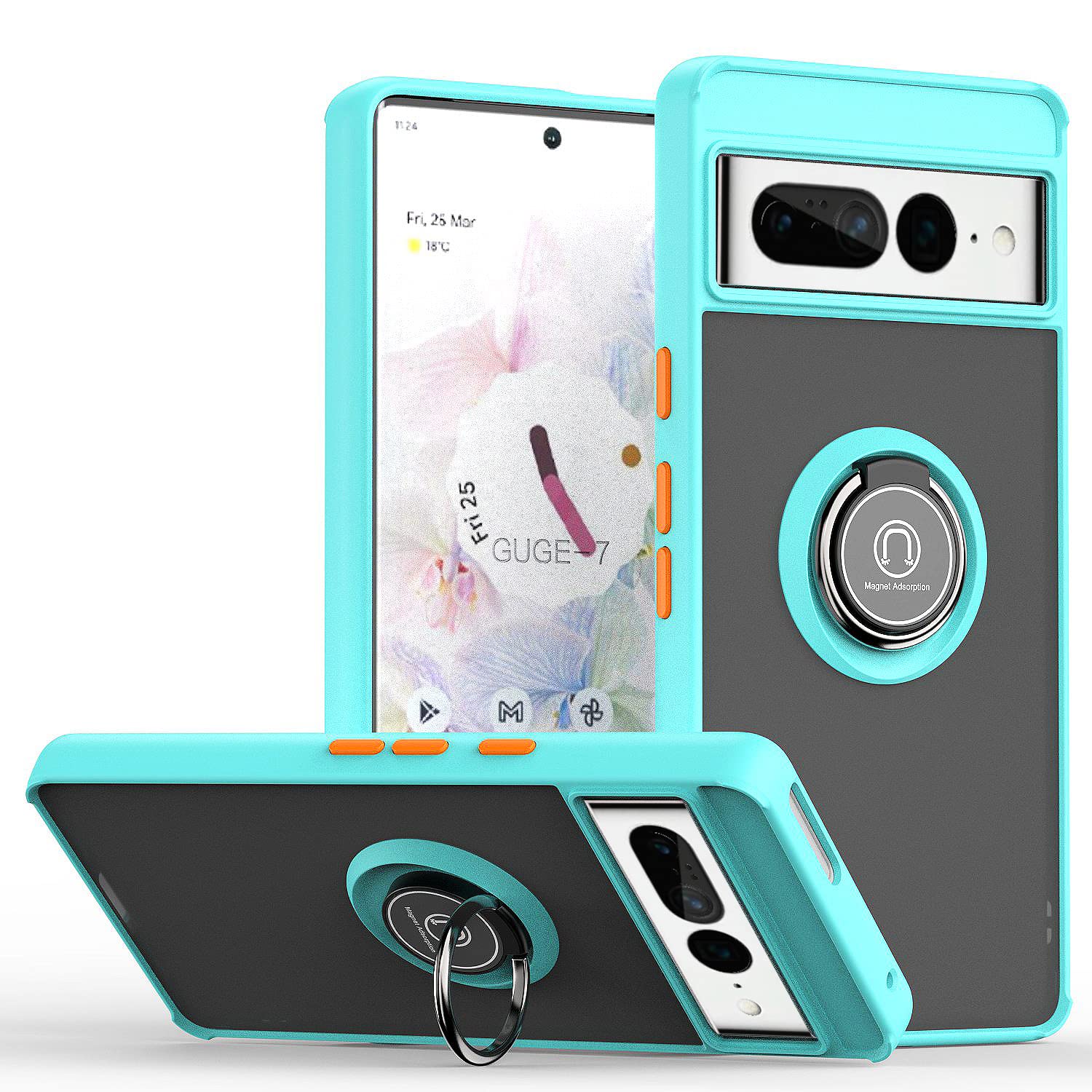 BEENTRYS Traslucida Cover per Google Pixel 8 Pro Custodia,Supporto Anello Magnetico Stand Silicone TPU+PC Bumper Morbida Sottile Antiurto Armor Livello Militare Protettiva Case Cover-Verdescuro