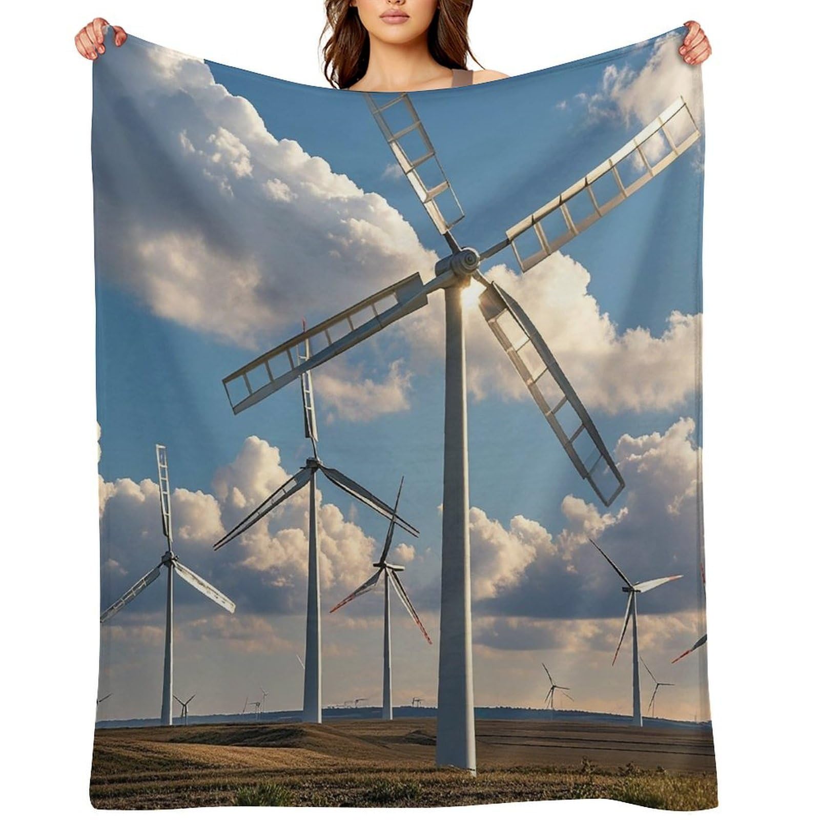 Flannel Windmills Throw Blanket for Couch Super Soft Fuzzy Cozy Flannel Blankets No Shed No Pilling FAnti-Static Winter Bed Blanket Decorative and Giftable Blankets