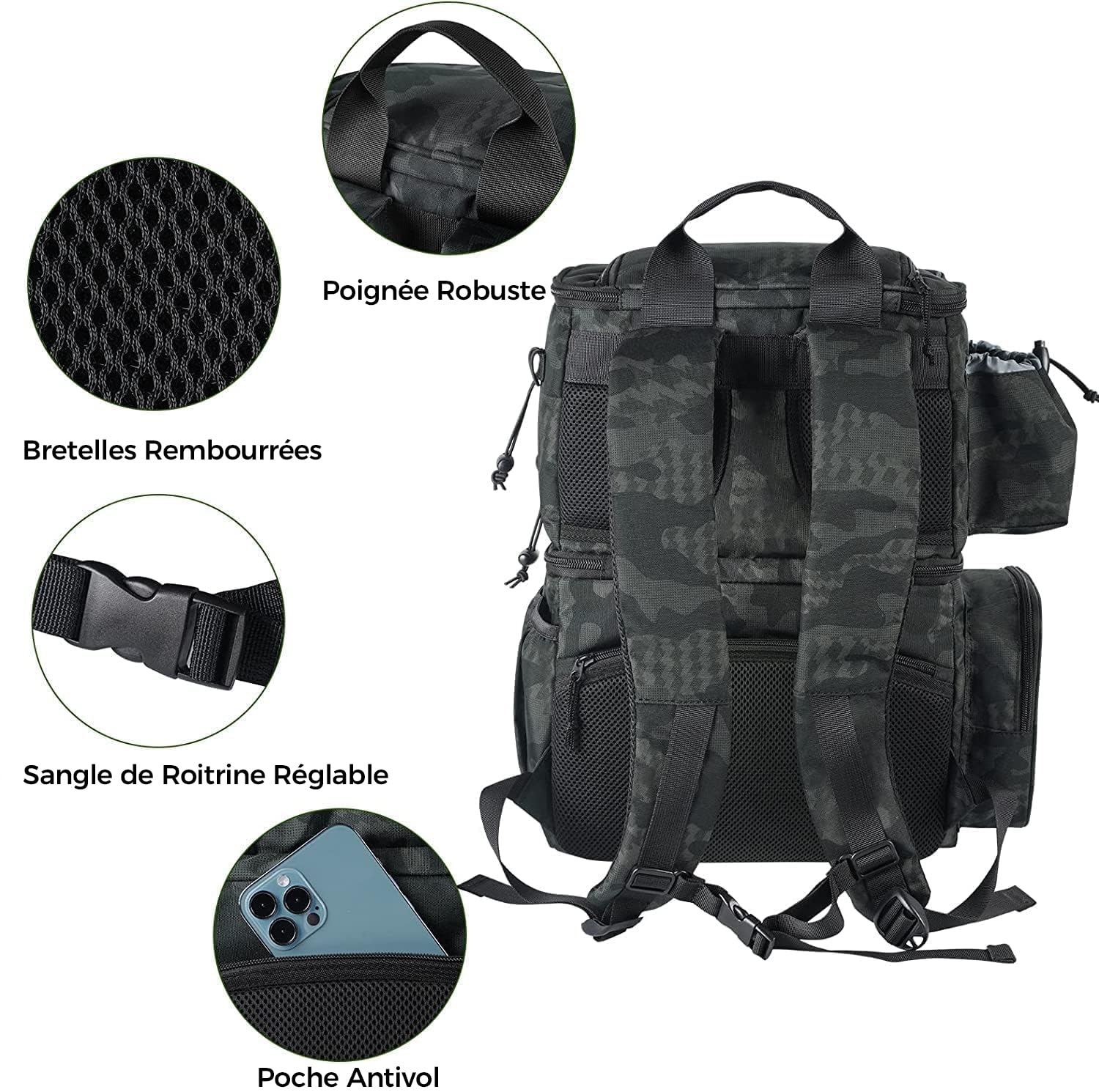 MATEIN Sac de Pêche avec Porte-Canne, Sac a Dos Peche Étanche, Camouflage