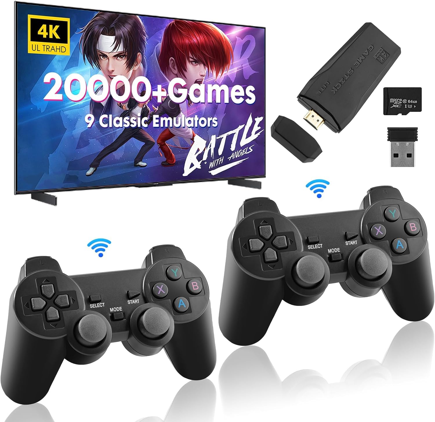 M9 Console de Jeux rétro Console Retro Gaming avec Double poignée Rechargeable,20000 Jeux 15 émulateurs,Game Stick 4K HD,Rechercher des Jeux/ Jeux favoris/Sauvegarder des Jeux,Console de Jeux vidéo