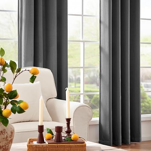 Miniatura 7 de jinchan - Cortina oscurecedora con textura de lino, de 72pulgadas de largo, con aislamiento térmico y ojales, para sala de estar y dormitorio,