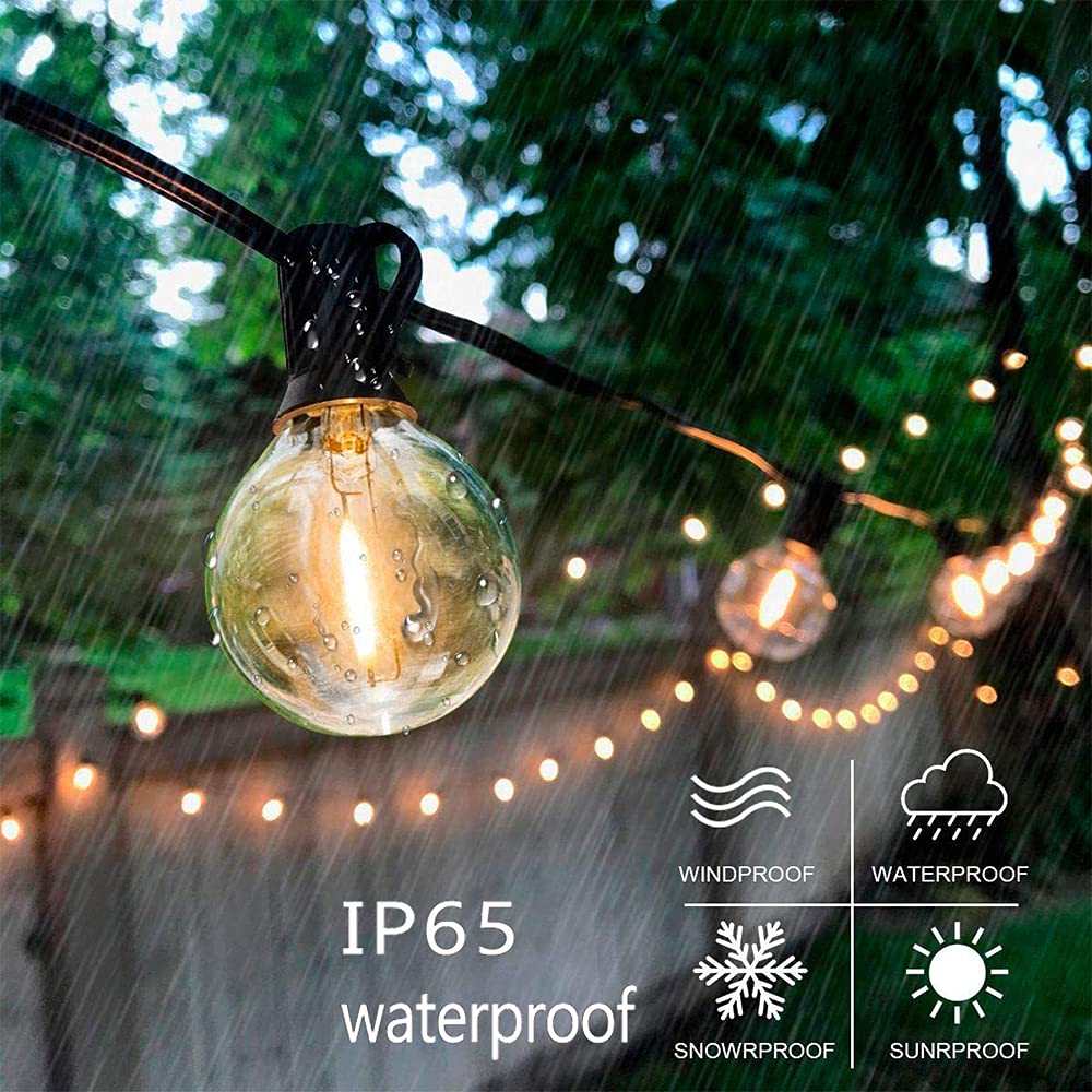Zewnętrzny łańcuch świetlny LED, zasilany łańcuchem świetlnym, Yohencin 60 m, G40, solarne lampy festoon, patio, wodoodporne oświetlenie bajkowe, 4 tryby na Boże Narodzenie, ślub, patio, kawiarnię,