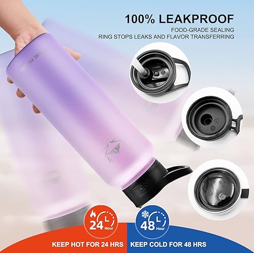 Miniatura 3 de NATURE PIONEOR Botellas de agua aisladas con popote - Botella de acero inoxidable al vacío de 40 oz con soporteportadorfunda - Jarra de agua