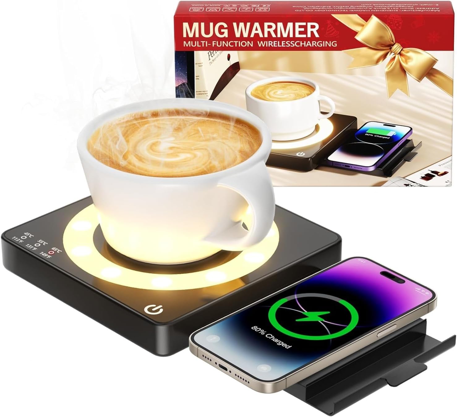 Coffee Mug Warmer, Smart Mug Warmer, 15W Wireless Phone Charging Plate, 3 Heat Settings Temperature Controlled, 8H Auto Off, Candle Warmer, Safe for Heating Coffee, Beverage, Milk, Tea
