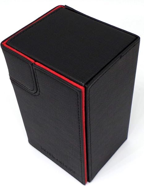 docsmagic.de Premium Magnetic Tray Box (100) Black/Red + Deck Divider - MTG - PKM - YGO - Caja Negra/Roja - 2