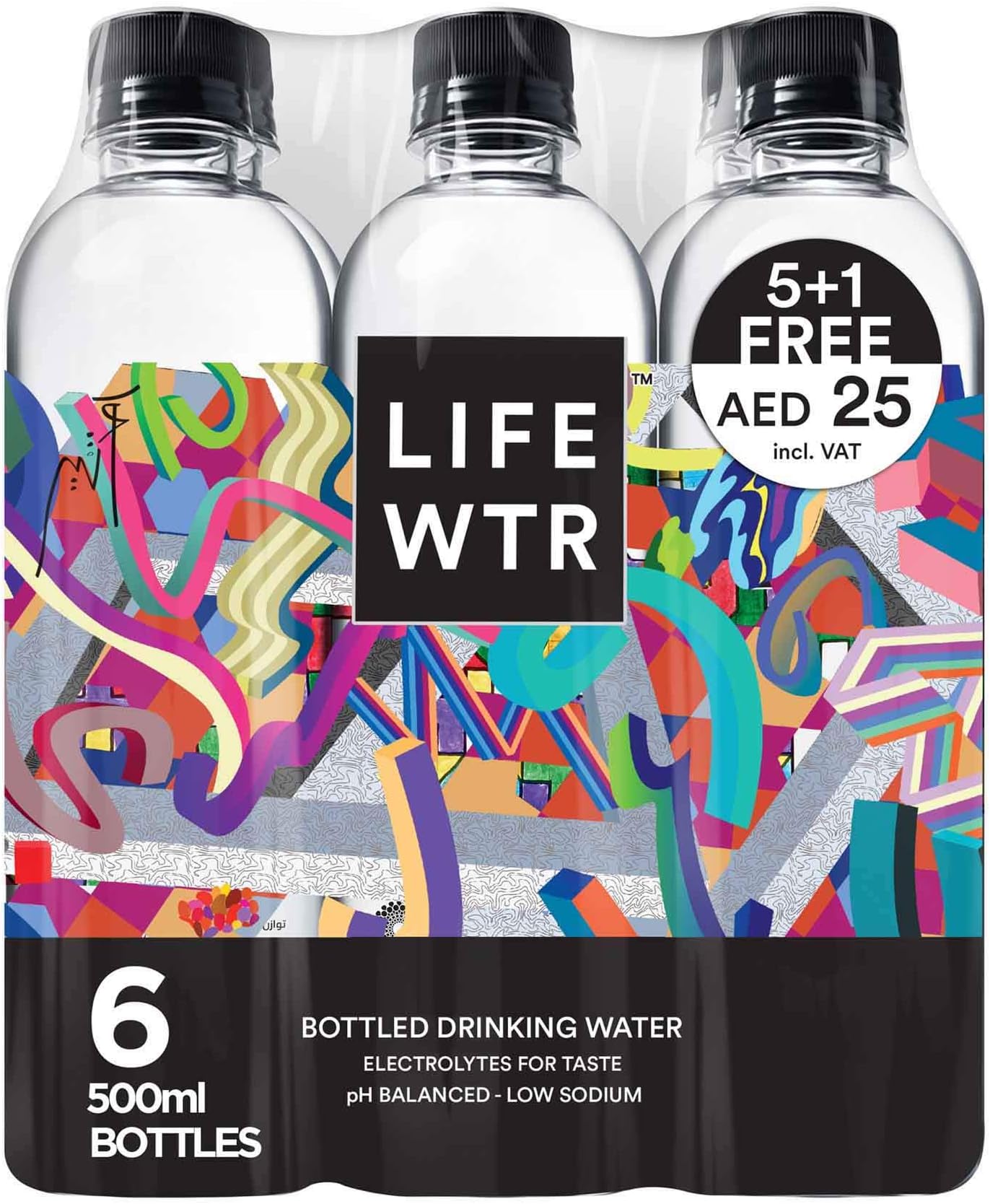 LIFEWTR, non-carbonated water bottle, low sodium, with electrolytes, 500ml x 5+1 free, promo pack