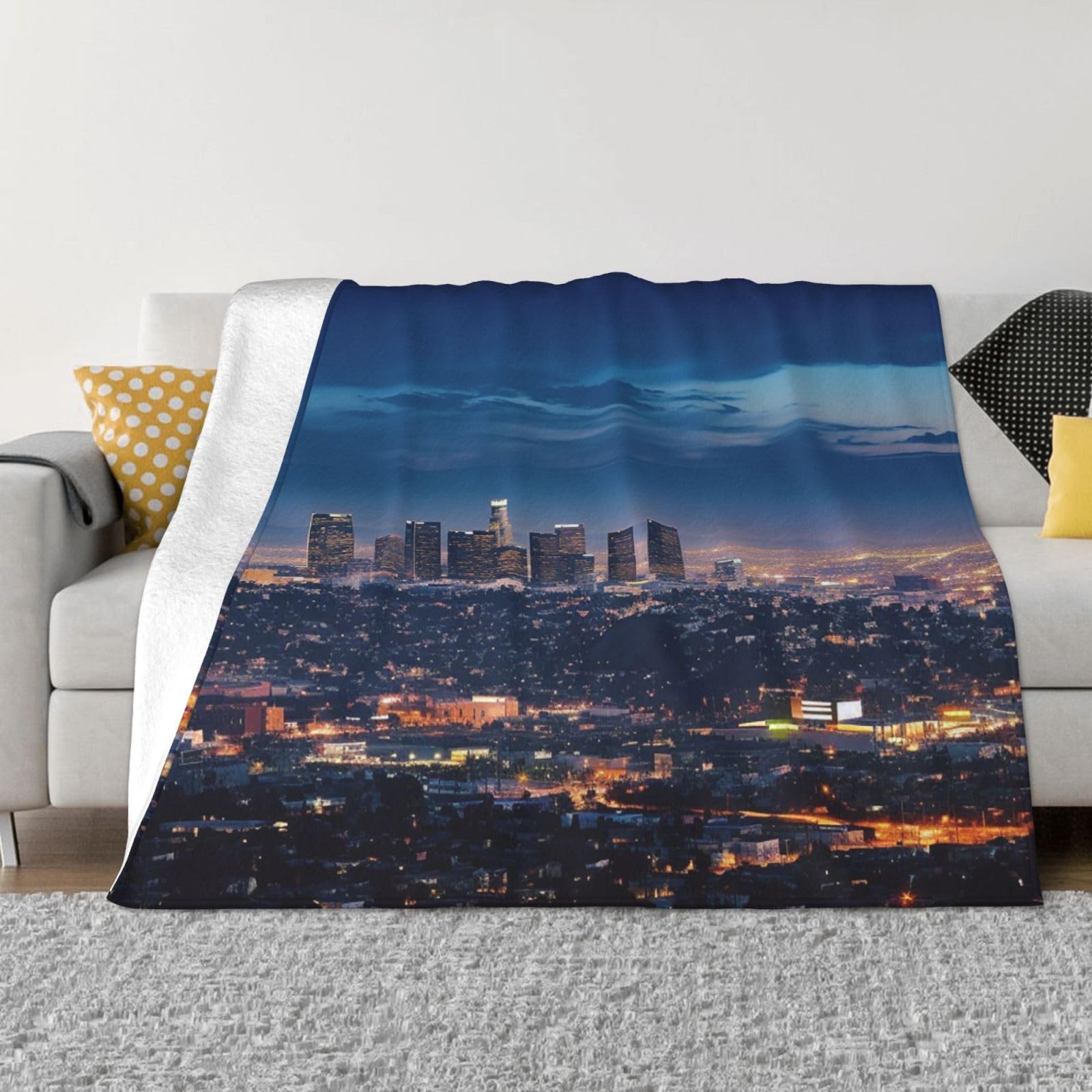 KLOPH Los Angeles Skyline Throw Blanket 50"x40" Flannel Fluffy Warm Blanket for Couch, Reversible Plush Blankets for Bed, Comfy Fuzzy Blanket for Sofa, Plush Lightweight-Blankets for All Season