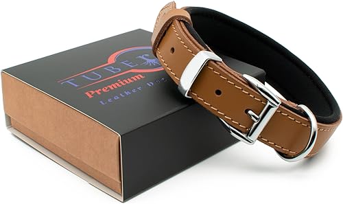 Miniatura 3 de Collar de perro de cuero curtido vegetal para perros grandes, collares de perro resistentes y de diseño de lujo (L 1.6 pulgadas de ancho para 20.5 a