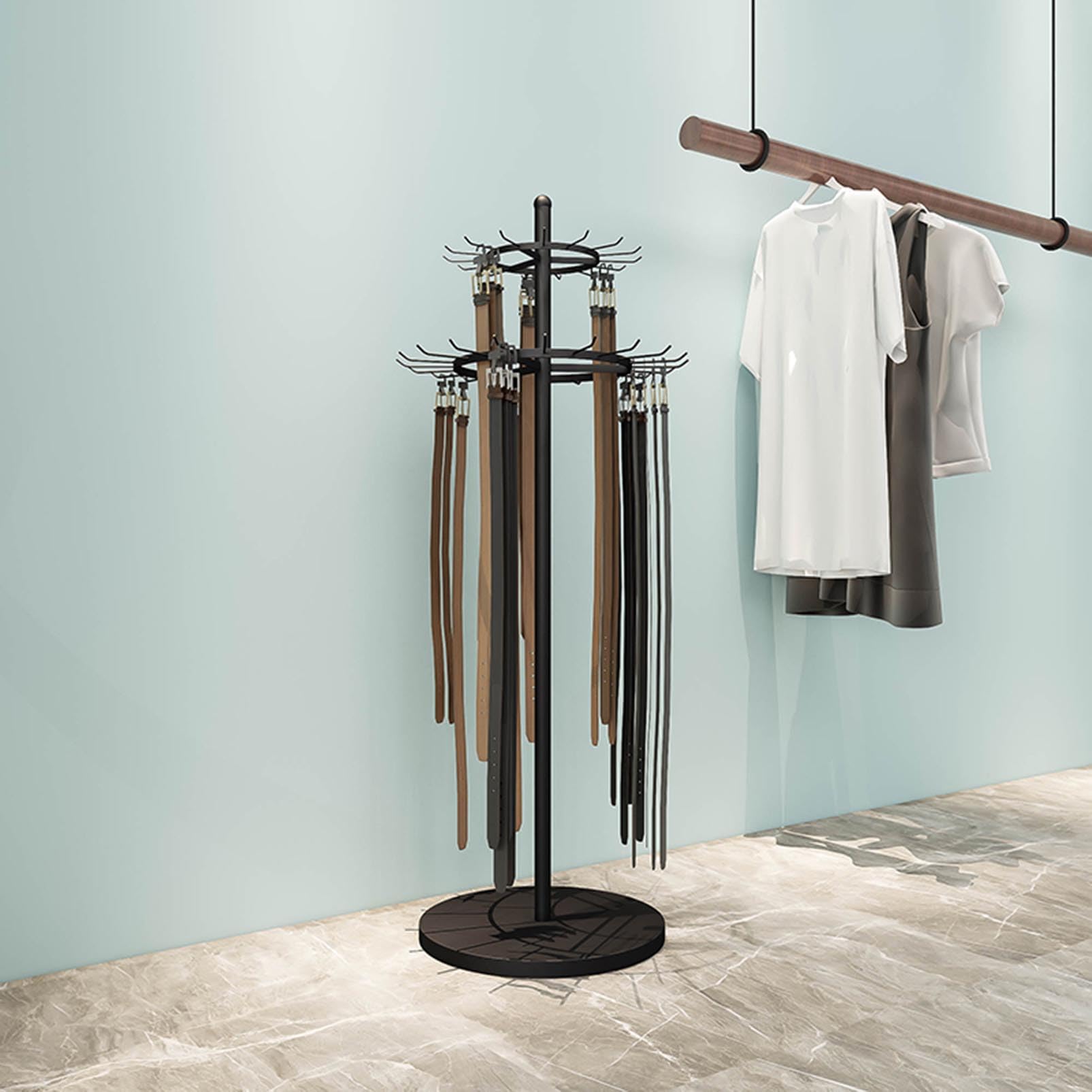 Bodenstehender Gürtelständer, Schalhalter, Krawattenhalter aus Metall, Gürtelhalter, Herrenschrank-Organizer, platzsparende Gürtelhaken, für Bekleidungsgeschäfte, Einkaufszentren, Ausstellungsräume