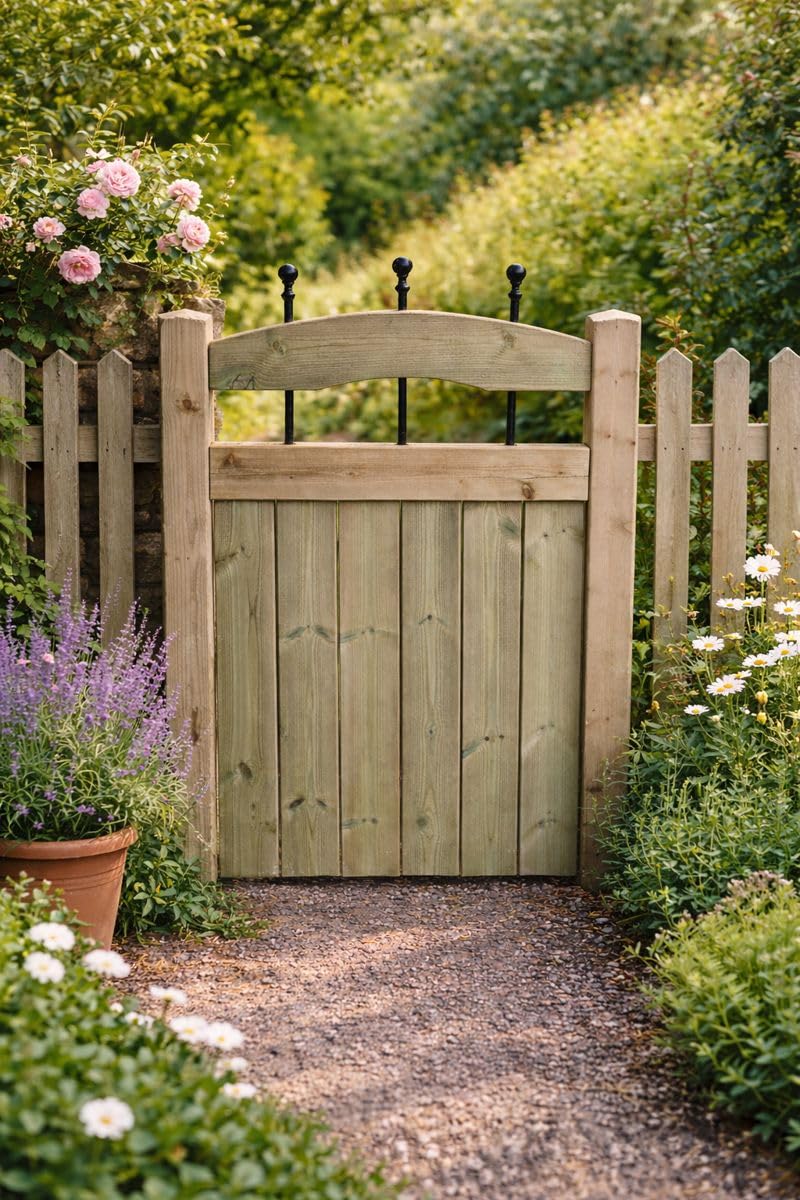 Wooden Garden Dome Gate Pedestrian Gate Wooden Pressure Treated 4ft 120cm, (120 cms High x 90 cms Wide x 5 cms Deep)