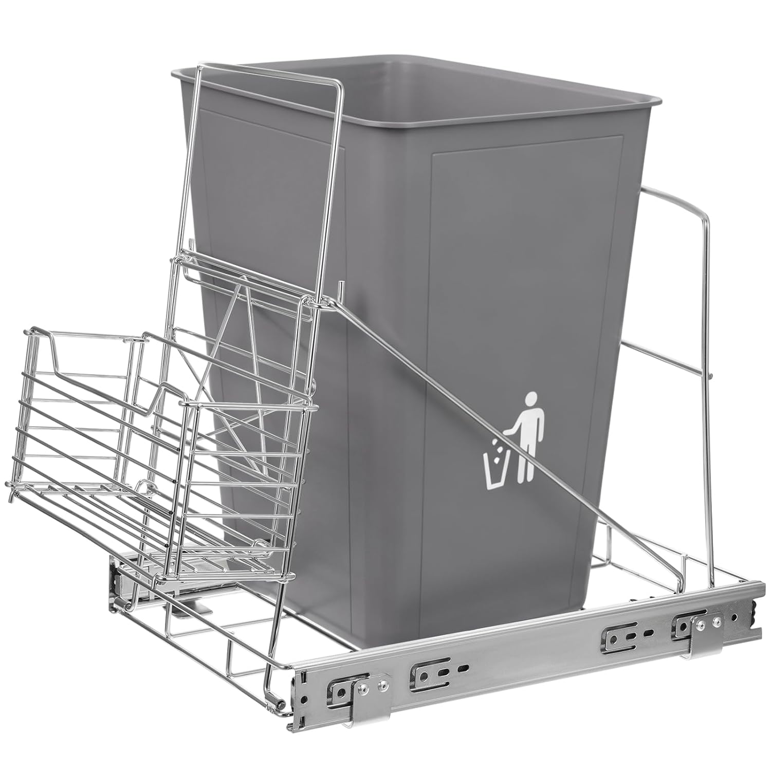 Pull Out Trash Can Under Cabinet, Adjustable Slide Out Trash Can Kit with Full Extension Slides, Under Sink Cabinet Organizer (Bin Not Included), Fits Min. 12" Cabinet Opening