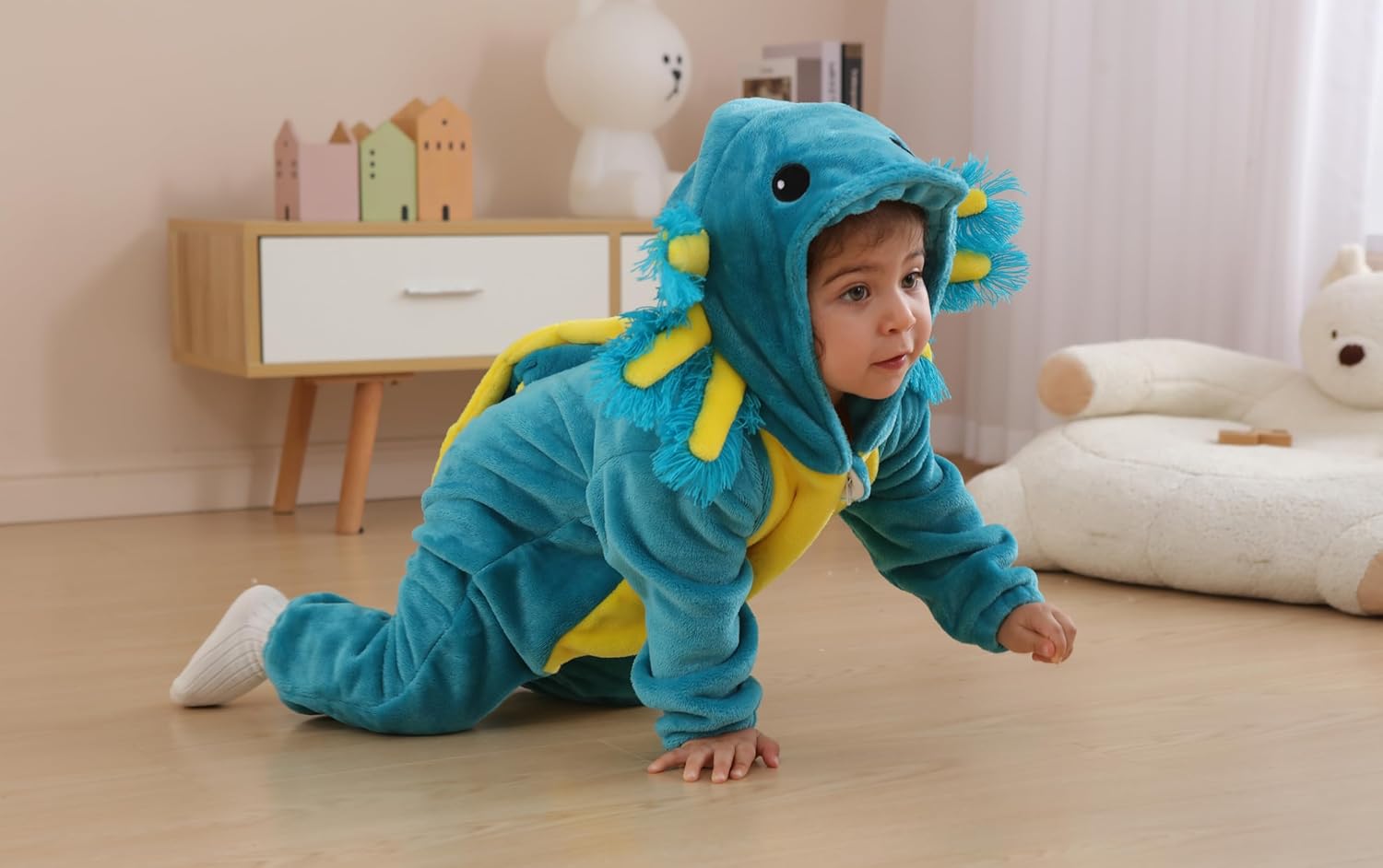 DarkCom Unisex Baby Axololtl Costume Animal Onesie Toddler Hooded Romper Halloween Kids' Christmas Pajamas - Image 5