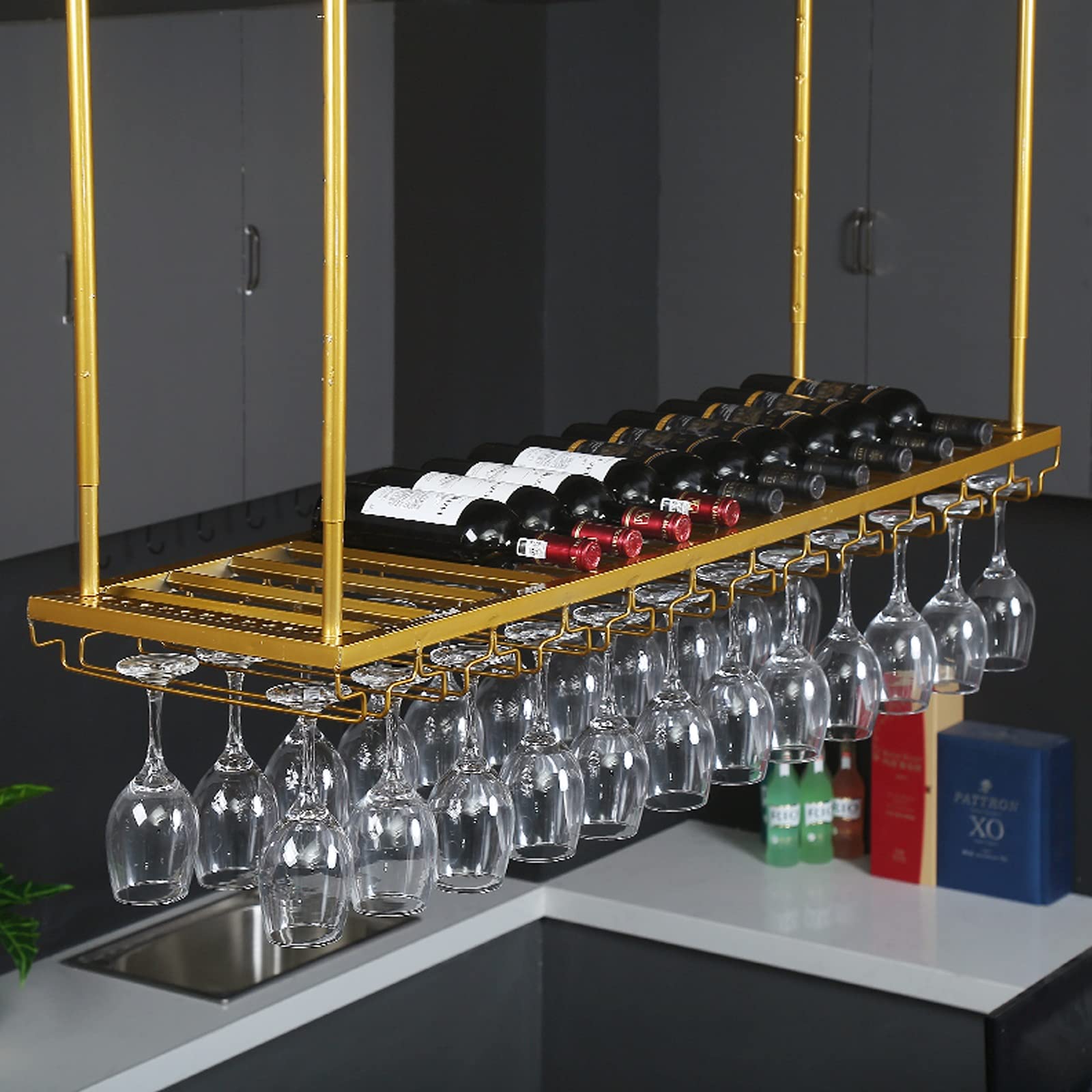 Support organisateur de cintre à vin suspendu et stockage pour verres