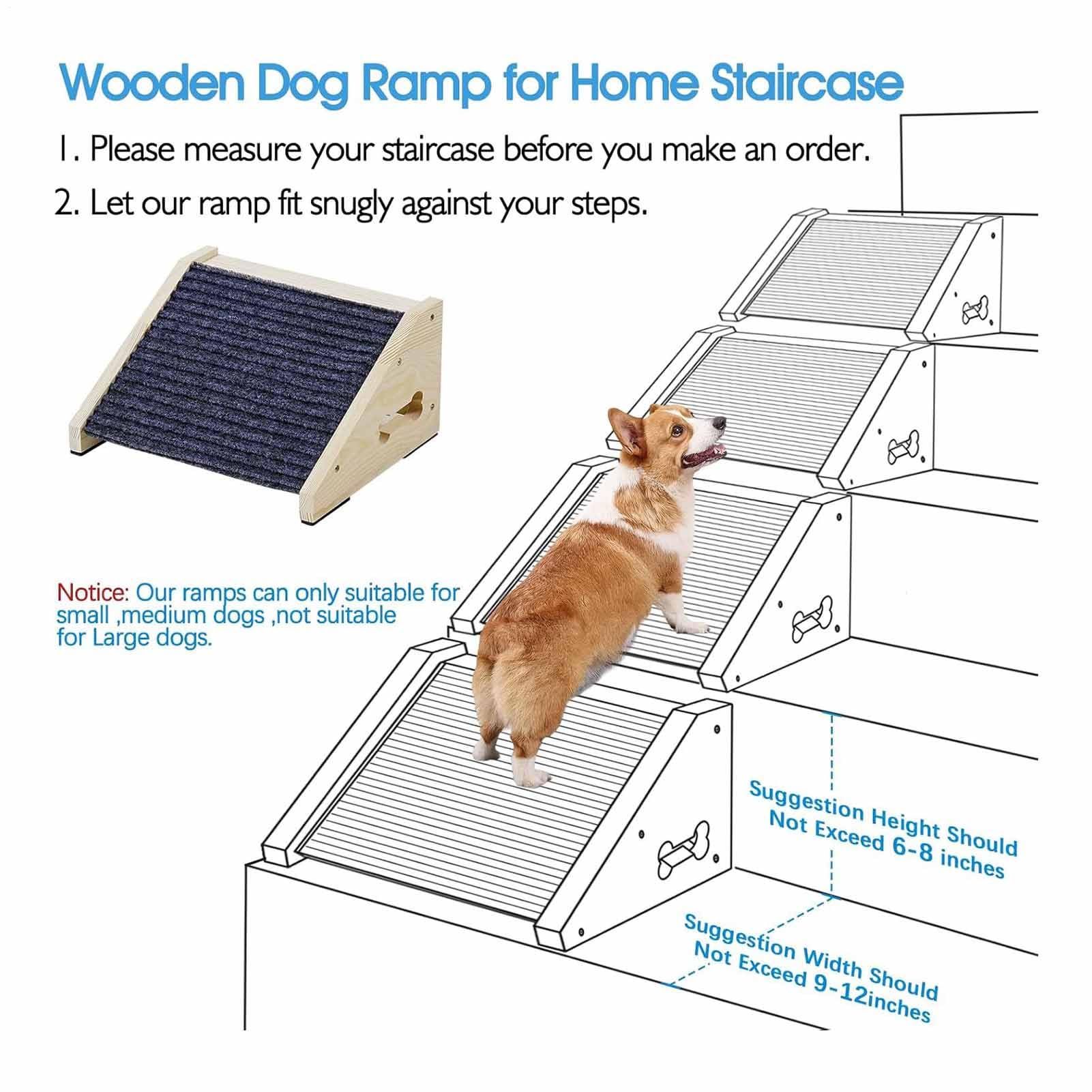 Rampa para Perros para Cama: Soporte De Protección De Articulaciones De 30 Cm, Estética De Muebles De Madera Antideslizante, Marco Portátil E Inclinación Segura De 26 Grados, Construcción De M