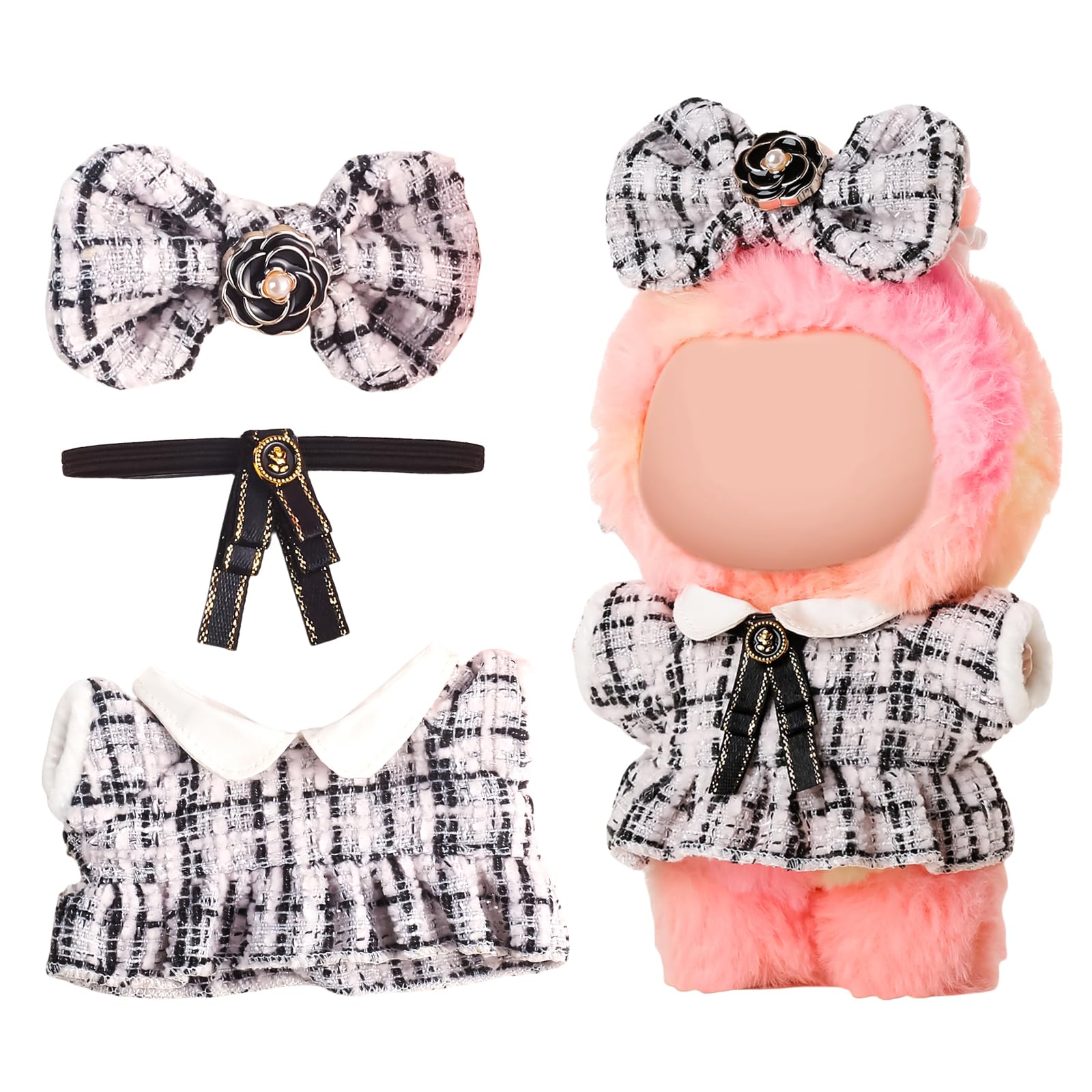 Chritice 3PCS Doll Clothes for Doll,Compatible with Labubu,Cute Vinyl Plush Toy Outfit Set Accessories for 17CM Dolls,1 Bow,Tie & Dress,No Dolls