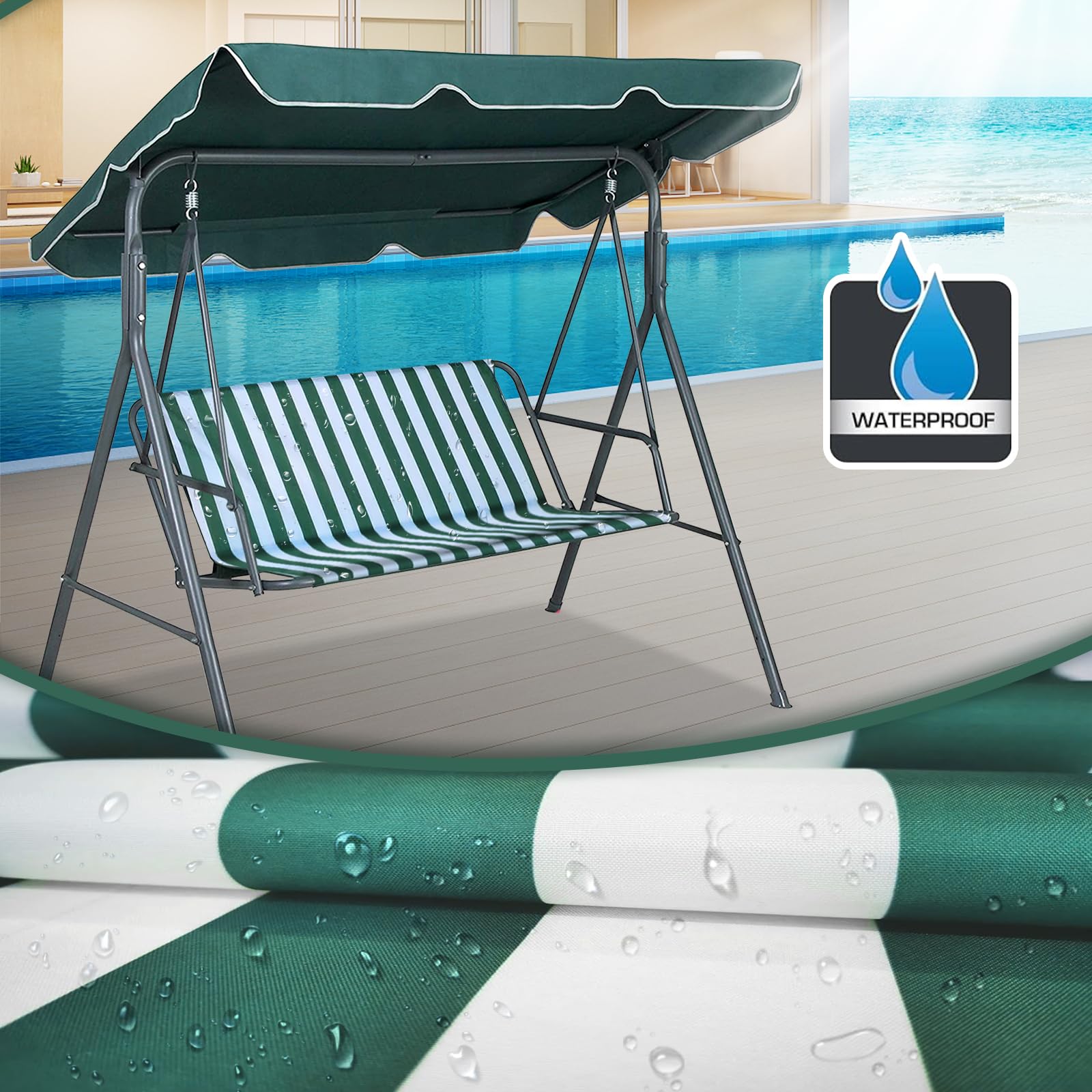 WingFly Funda de Asiento de Jardín para Columpio de Jardín, para Silla Mecedora de Jardín, Fundas para Silla de Jardín, 2 y 3 Plazas Rayas Verde (115 * 48 * 48cm)
