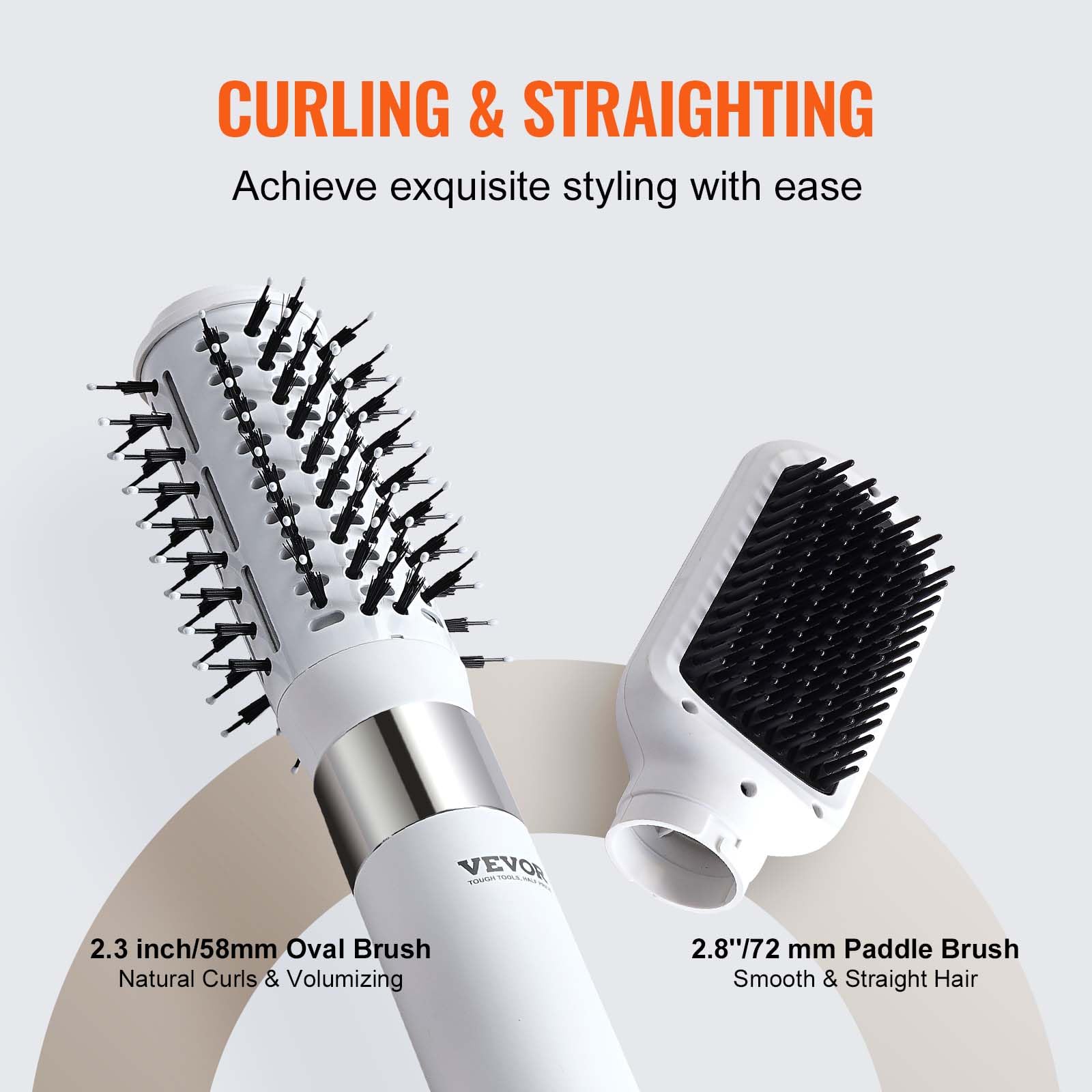 VEVOR Haartrockner, Ionen-Haartrocknerbürste, 110.000 U/min Airstyler mit Oval- & Paddelbürste, 4 Temperatur- & 3-Geschwindigkeits-Föhnbürsten-Styling-Tool für Trocknen, Volumengebendes Glätten