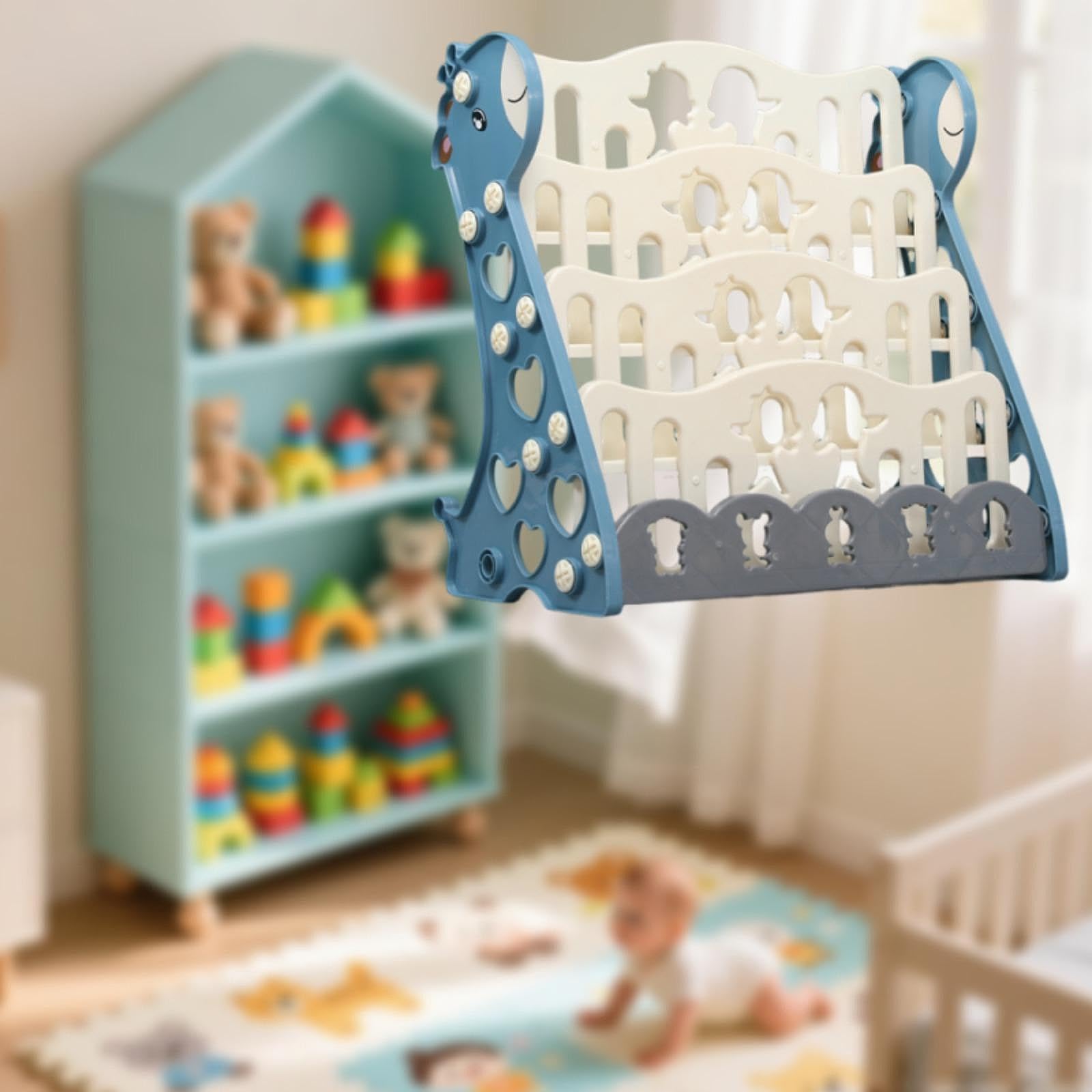 Libreria per bambini, da raggiungere, compatta, con libri di cartoni animati, porta libri illustrati per aule, nido, Blu 4 Livelli