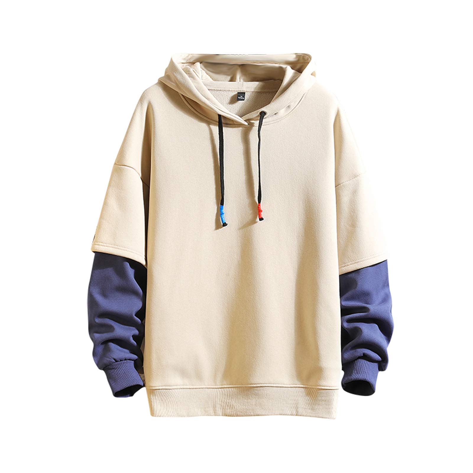 Fashion Hoodies Men's Color Block Pullover O-Neck Hooded Sweatshirt Patchwork
