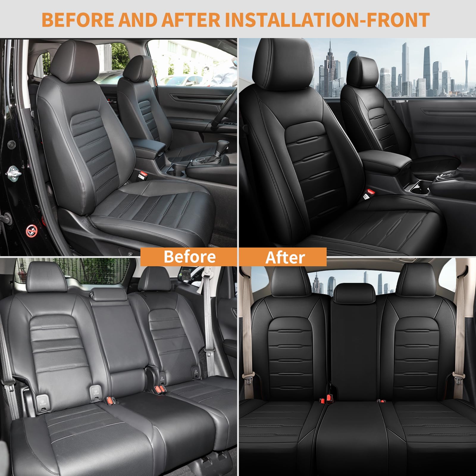 AOMSAZTO Custom Seat Covers for Honda CRV 2023 2024 Waterproof Car Seat Cover Full Set Faux Leather (5 Seats,Black)