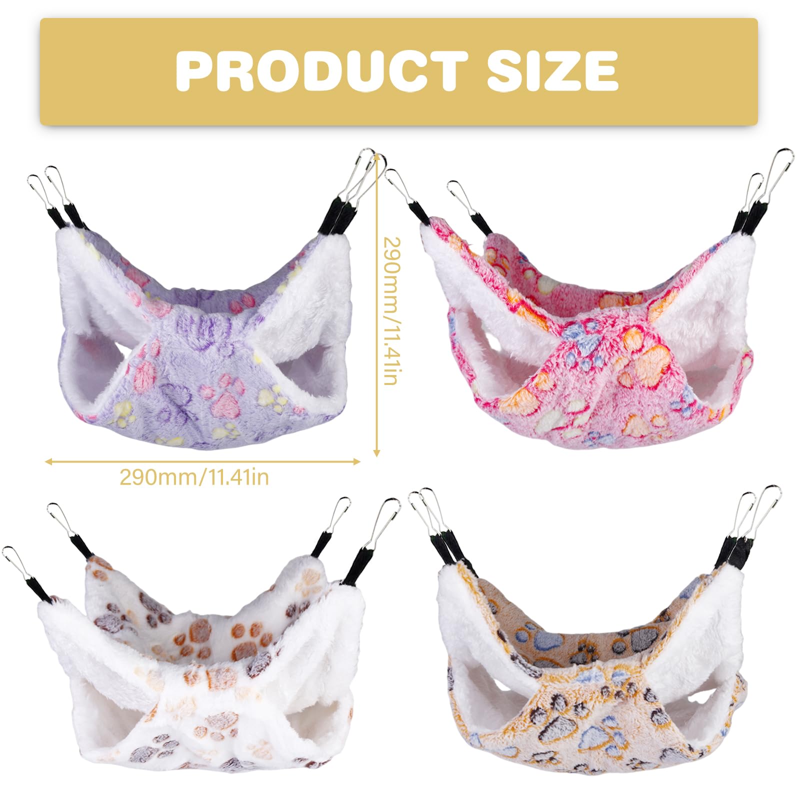 Lot de 4 hamacs pour cochons d'Inde : hamac double couche pour rats et cochons d'Inde Accessoires suspendus pour furets rats cochon d'Inde perroquet Hamster