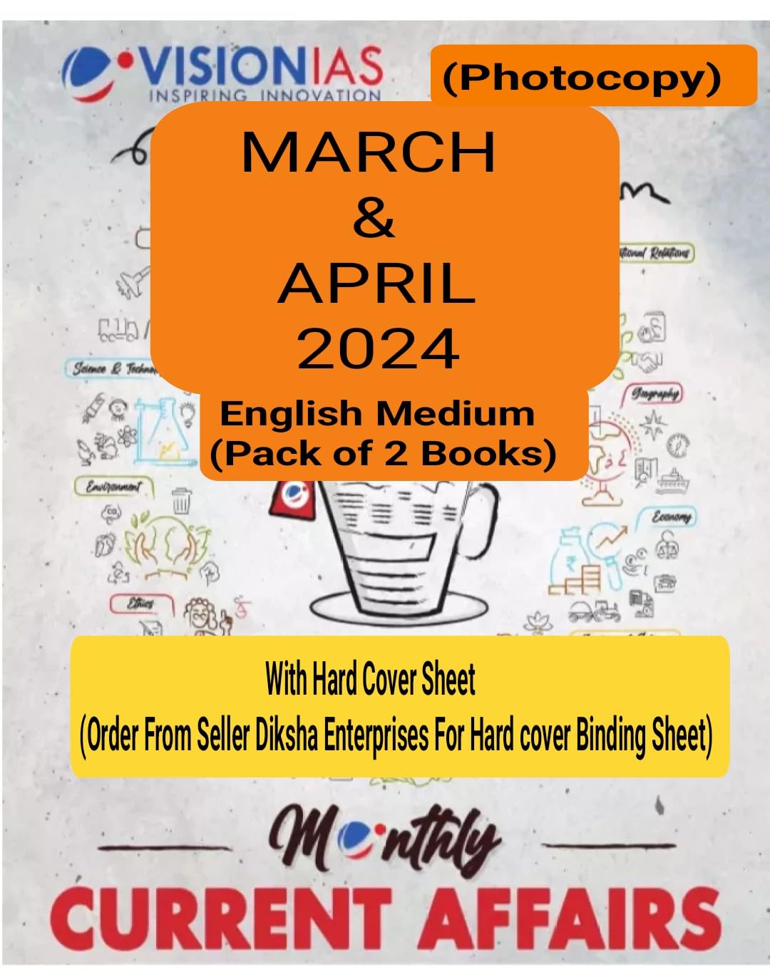 Vision IAS Current Affairs March & April 2024 English Medium Photocopy (Pack of 2 Books) With Hard Cover Binding Sheet
