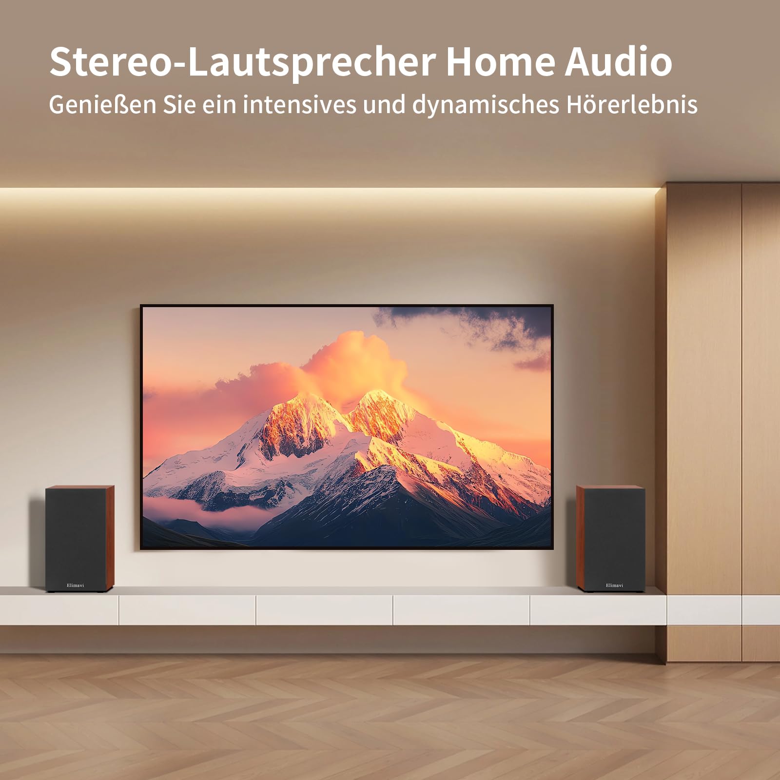 Elimavi Aktive Regallautsprecher 35W RMS, Ausgestattet mit 4 Zoll Woofer und 1 Zoll Tweeter, unterstützt Wandmontage, mit RCA-Eingang, kompatibel mit Fernsehern, PCs und Plattenspielern, Gelb