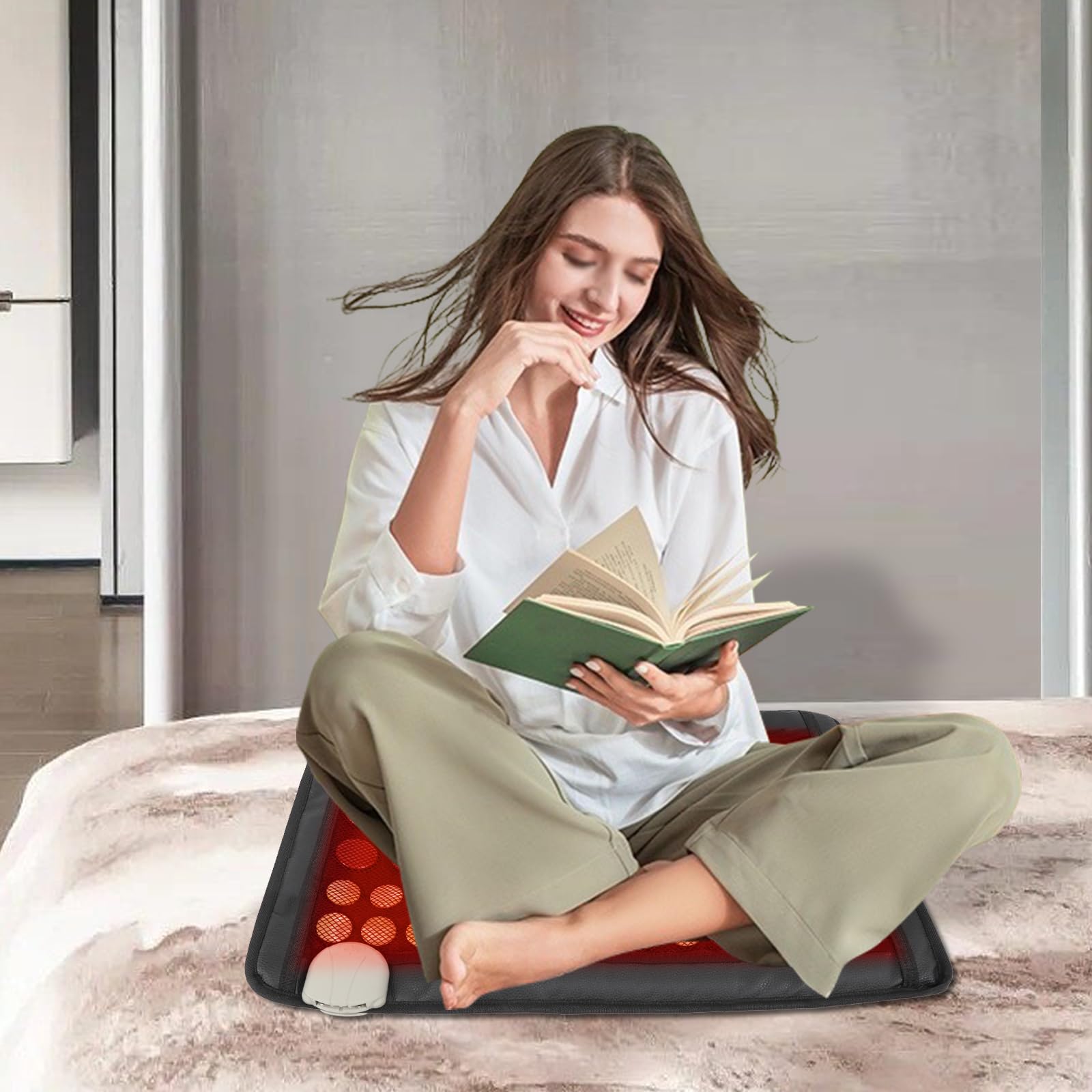 Cuscino riscaldante a infrarossi Small Pro con Smart Controller con giada naturale e pietre tormalate, per uffici, appartamenti, 59,5 x 40 cm, marrone scuro