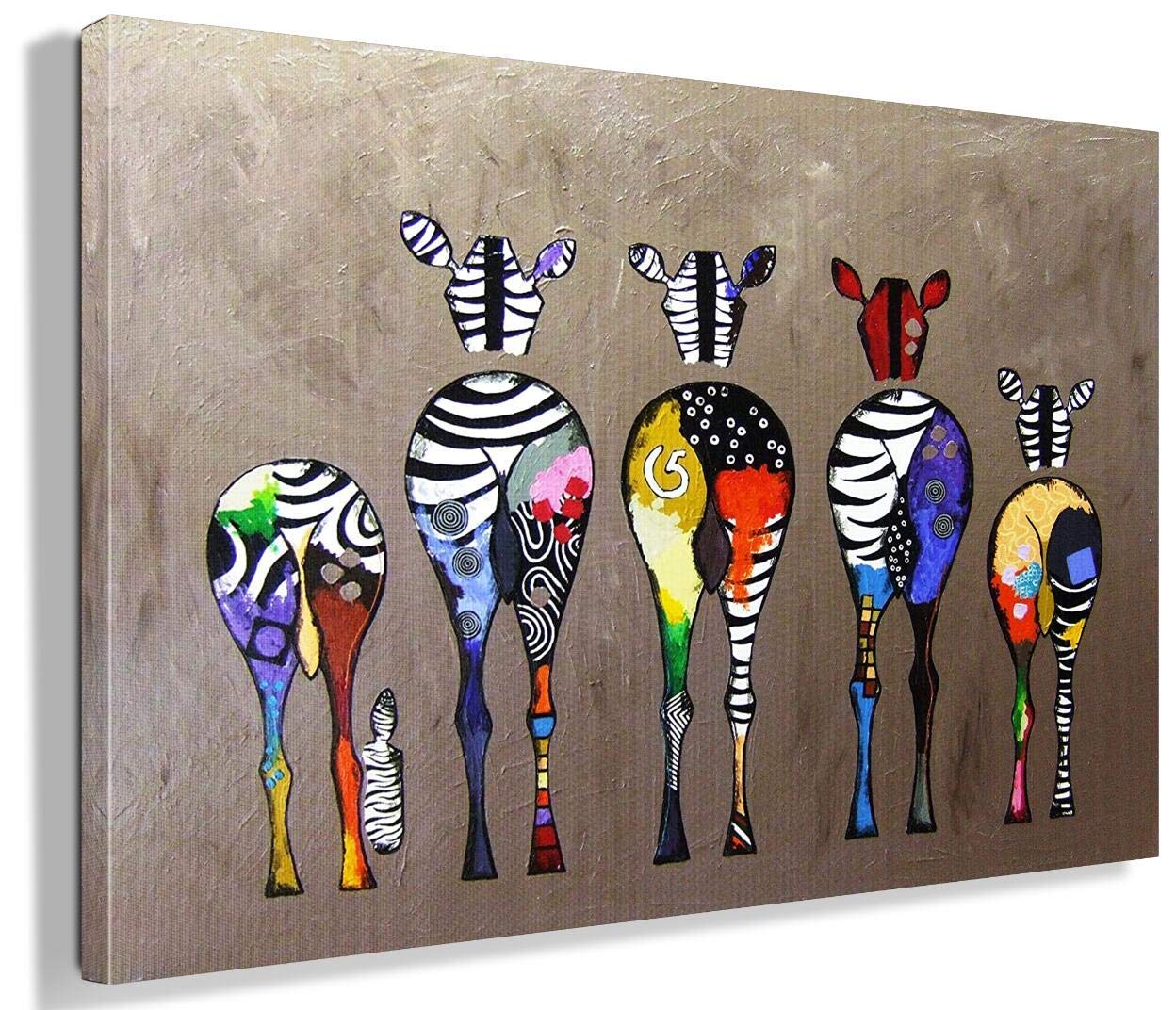 Mjedc Zebra Herd Colourful Rears Banksy Canvas Wall Art Street Graffiti Art Canvas Prints For Living Room Bedroom Home Decorations Modern Stretched Framed Artwork 20X30cm(7.9X11.8inch)