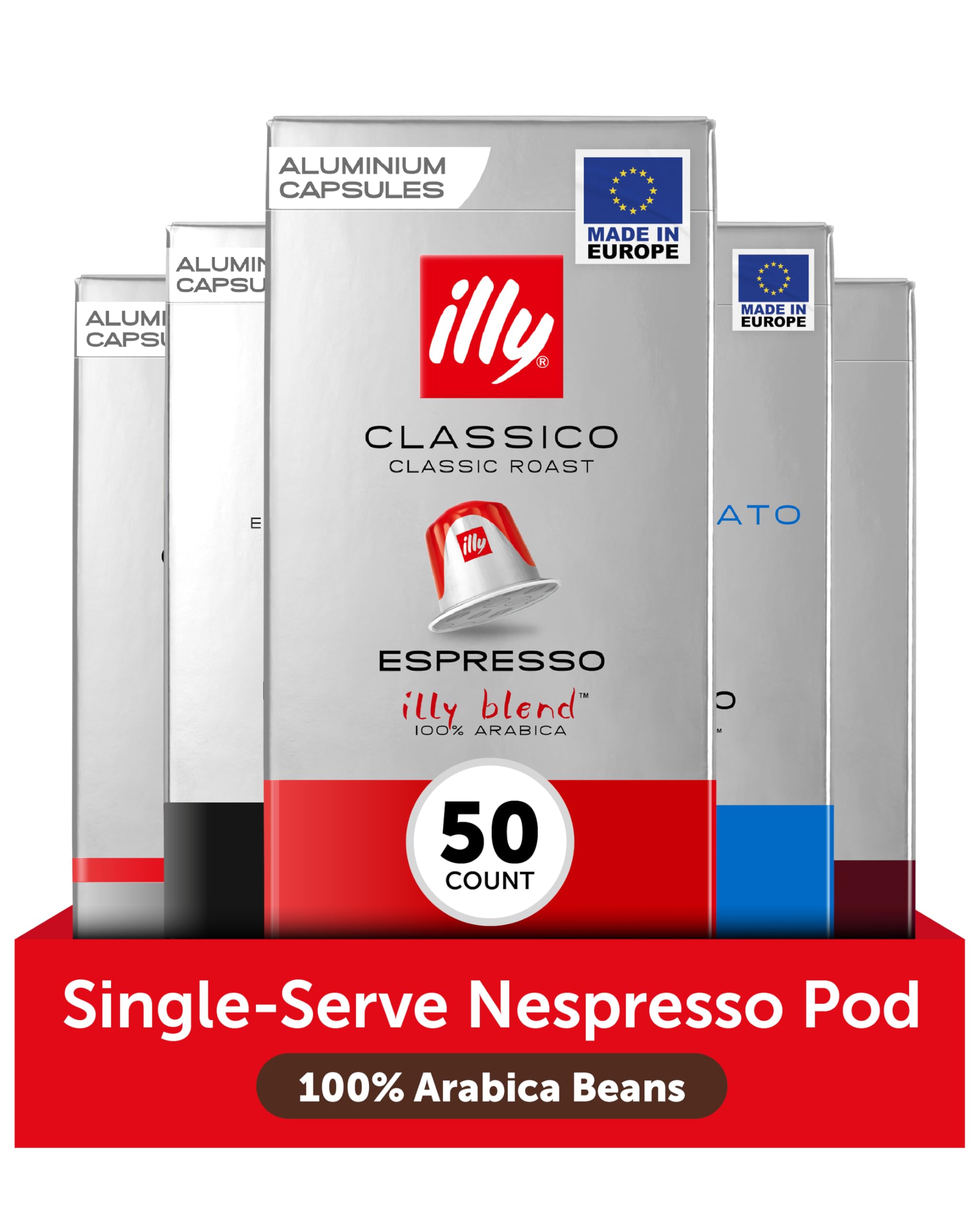 illyAluminum Espresso Capsules - Compatible with Nespresso Machines - Classico, Forte, Intenso, Decaf, Classico Lungo Roasts - Variety - 10 Count (Pack of 5)