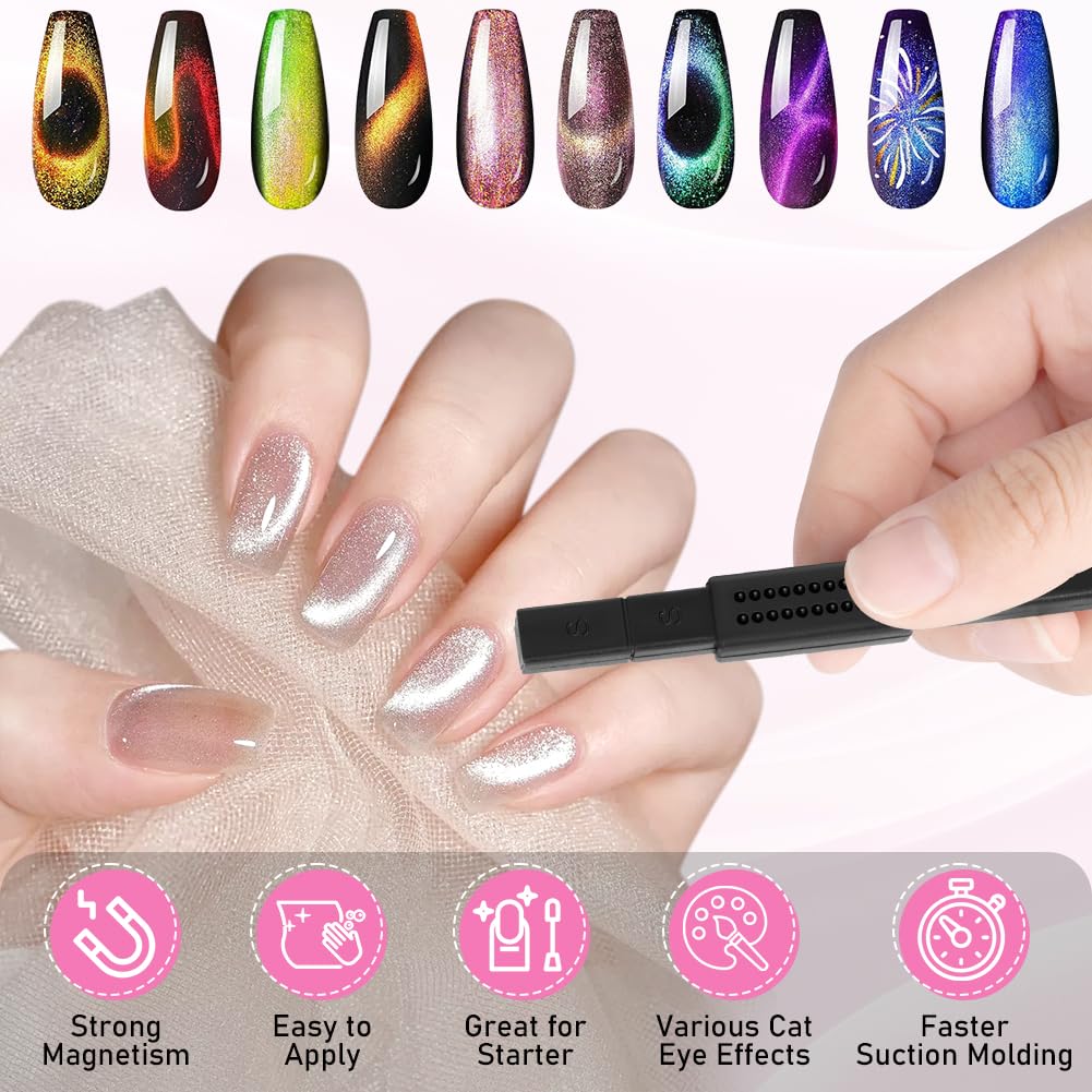 Cat Eye Magnet Set, 14Pcs Nail Magnet Tool Set, Double-Head Strong Suction Nail Magnet Sticks, 3D Magnetic Cat Eye Effect - Image 3