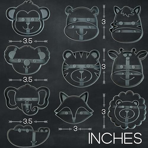 Miniatura 2 de Cortadores de galletas de animales Safari con sellos, juego de 10 cortadores de galletas con elefante, jirafa, mono, cebra, león, lindo cortador de