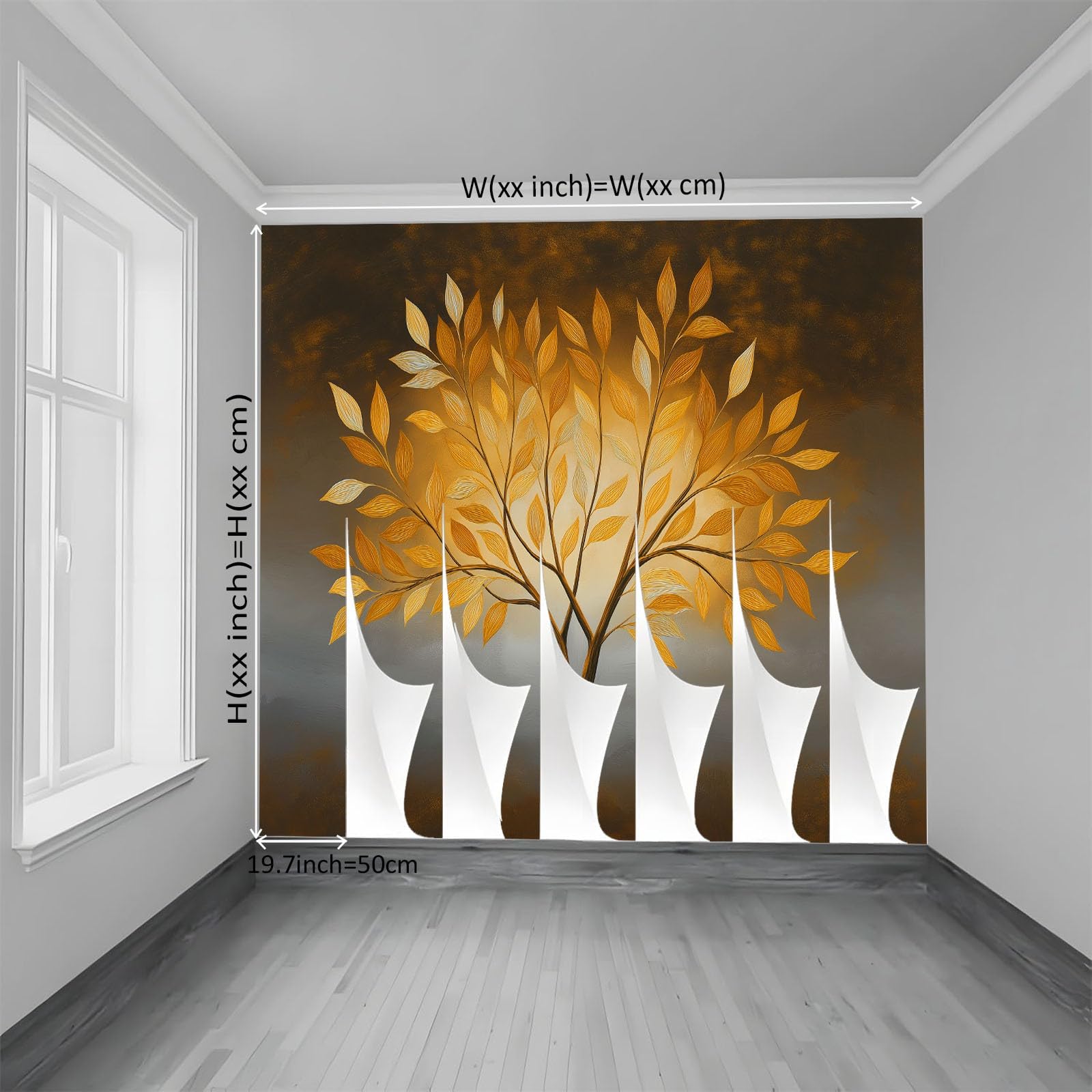 Generisch Tapeta panoramiczna 3D 350 x 256 cm (szer. x wys.), do salonu, sypialni, żółta, odporna na promieniowanie UV, tapeta z włókniny na ścianę - minimalizm, ręcznie malowana tapeta z wzorem drzew
