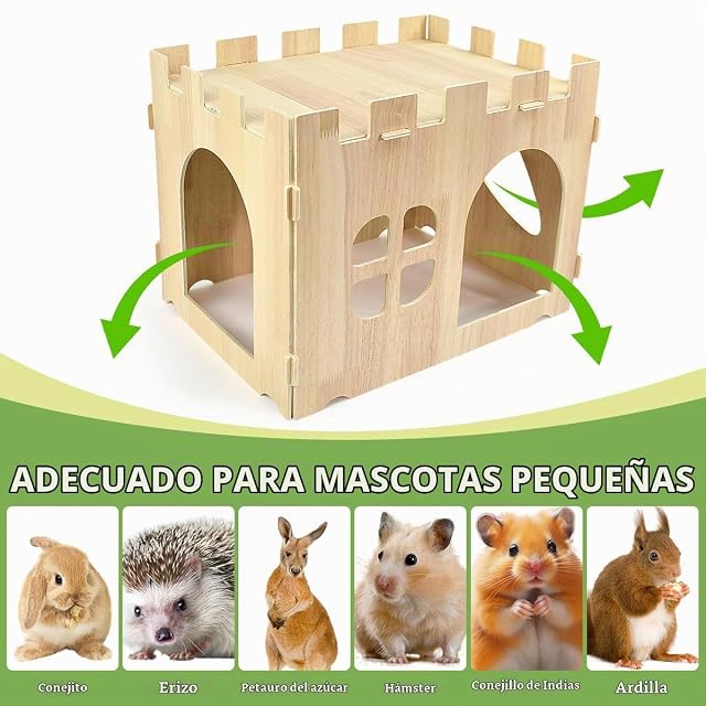 Foto 7 de 8 de Huucozn Casa para Conejos de Madera, Casa de Hamster Madera, Jaula de Mader-a para Cobayas