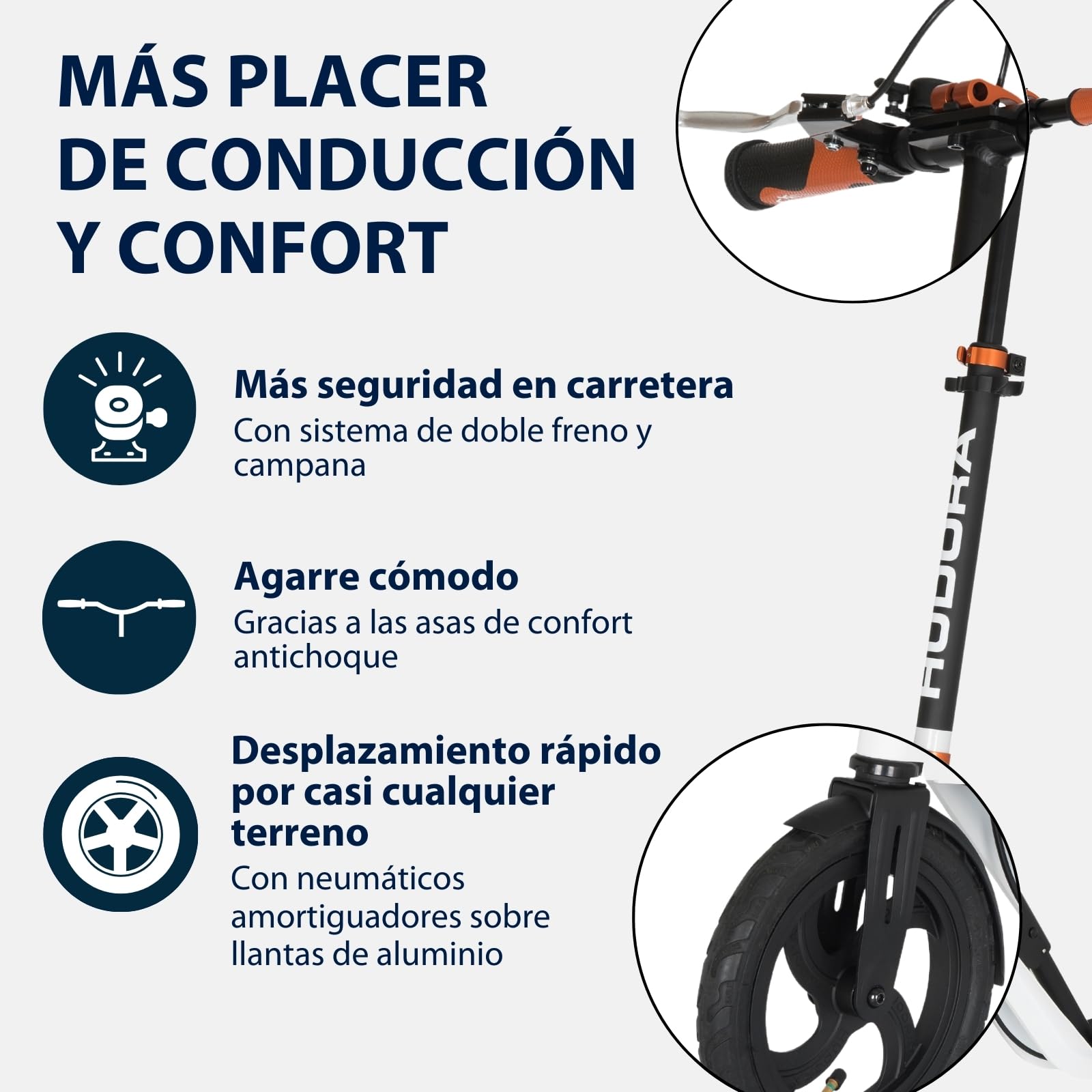 HUDORA Scooter BigWheel Air 230 - Patinete Urbano Ajustable y Plegable de Aluminio con Neumáticos de Aire para 120kg
