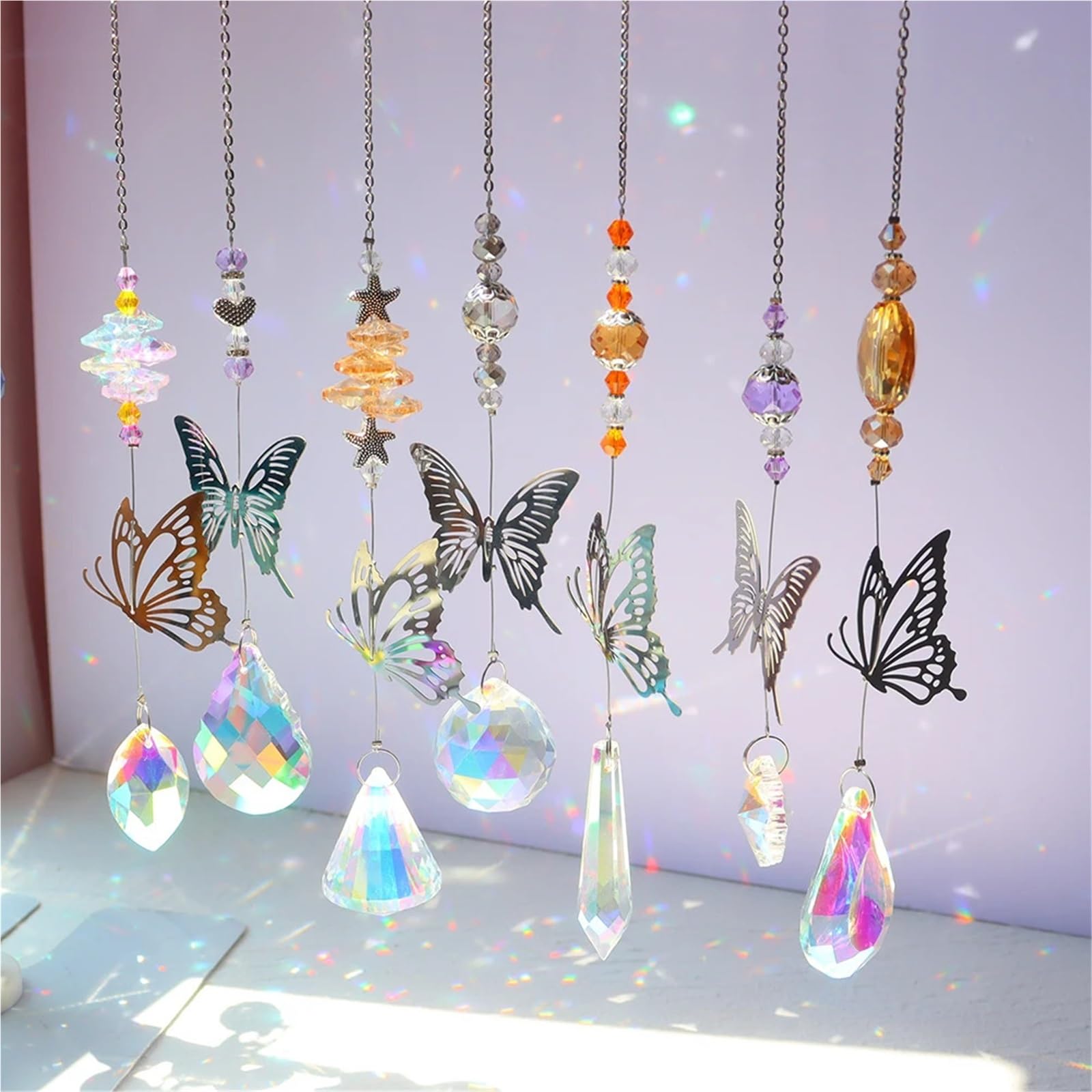 7 STÜCKE Kristall Windspiel Mond Sonnenfänger Diamant Prismen Anhänger for Wohnkultur Outdoor Garten Suncatcher Urlaub Partei Liefert Für Garten