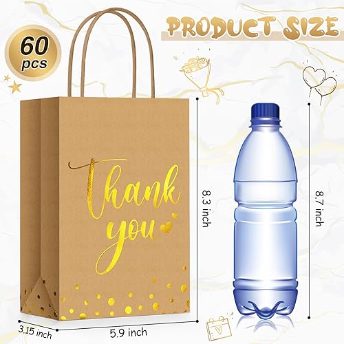 Miniatura 2 de PerKoop 60 bolsas de regalo de agradecimiento a granel de papel dorado con asa para negocios, compras, bodas, baby shower, recuerdos de fiesta