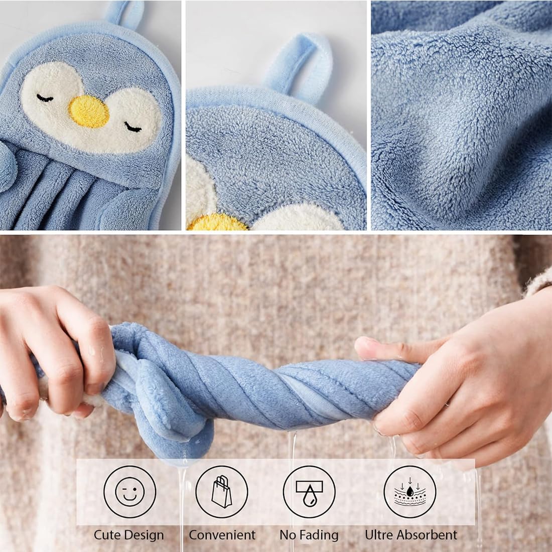 3er-Set Tier-Design Handtücher aus Flauschfleece – Schnelltrocknend & mit Aufhängeöse (37 x 25 cm),Kinderhandtuch, Kleine handtücher