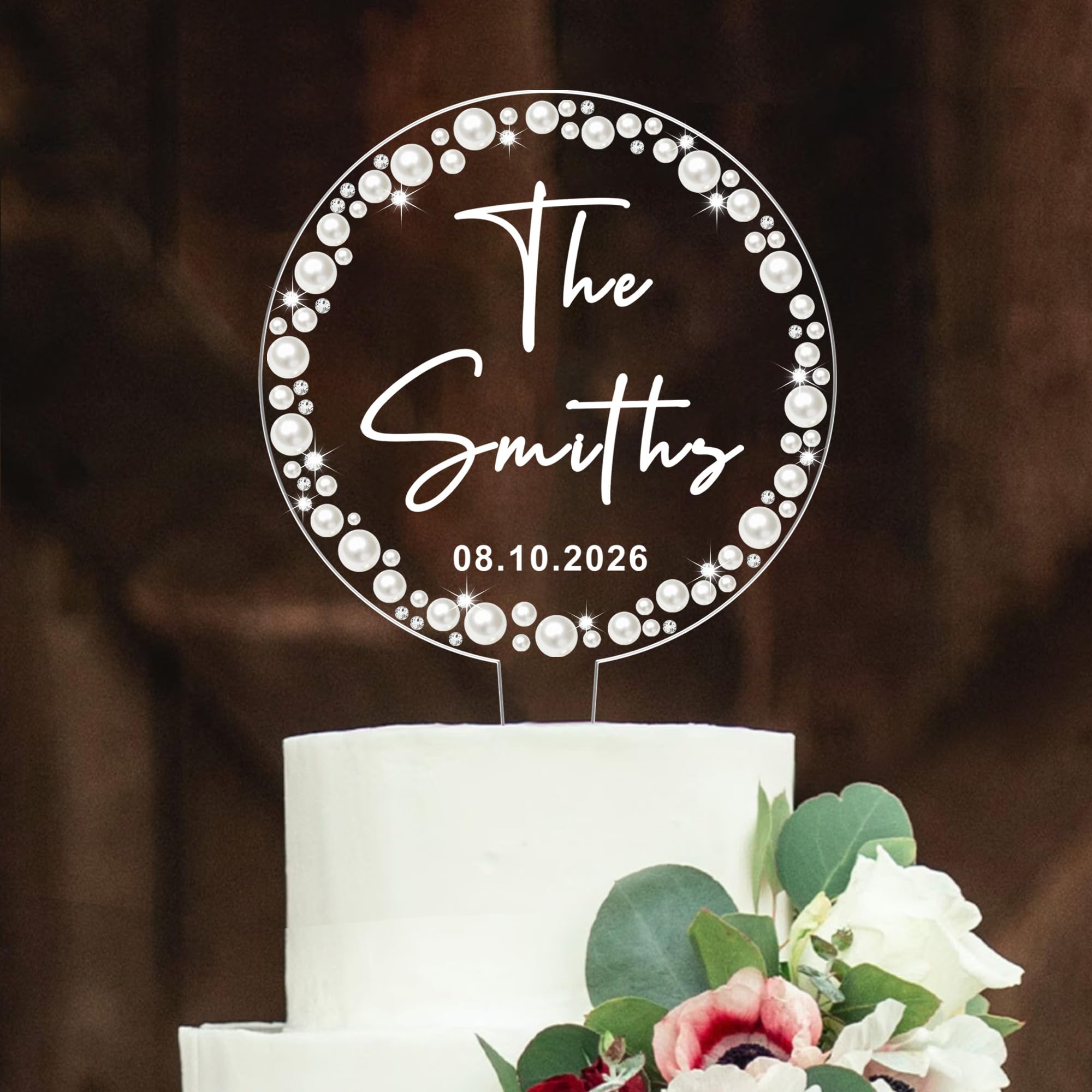 EDSG Personalised Wedding Cake Topper, Mr and Mrs Acrylic Cake Toppers Wedding Cake Decorations, Wedding Gifts for Bride and Groom, Anniversary Engagement Bridal Shower Gifts (Round, Design 1)