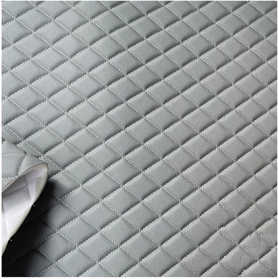 Diamond Quilted Foam Faux Leather Vinyl Fabric Non Slip Backed DIY Automotive Headliner Upholstery Headboards 63" Wide(Gray,1.6X3m)