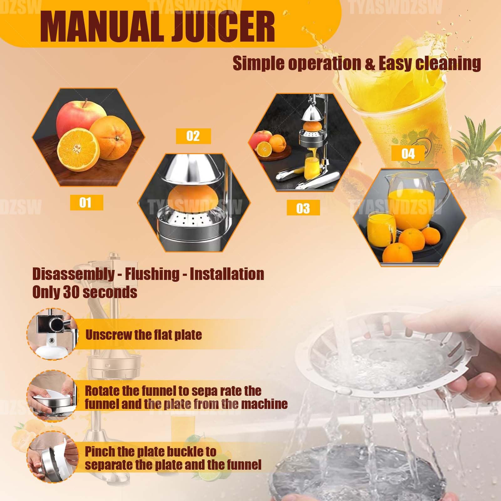 Spremiagrumi Manuale per Agrumi da Banco per Uso Professionale - Spremiagrumi per limoni, lime, arance in acciaio inossidabile pesante, per alto volume in cucina, bar