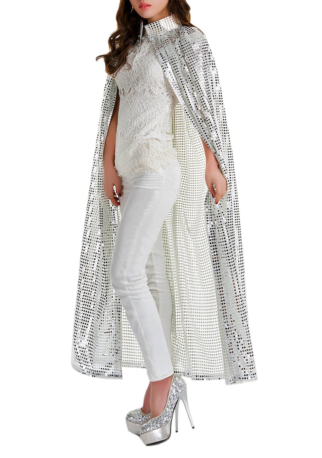 Women - Men Carnival Halloween Hooded Cape Halloween Fancy Dress Long Sequins Costume Cosplay Props Set for Adults - Image 3