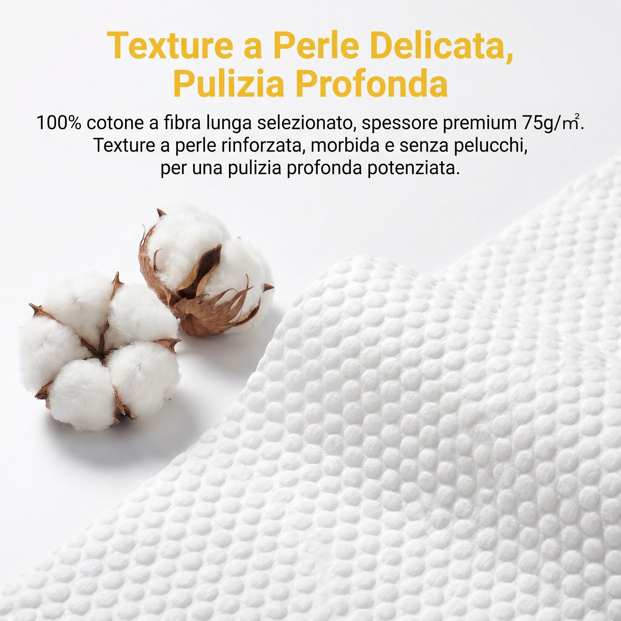 Asciugamani Monouso Viso 100% Cotone, 300 Pezzi 20x20 cm, 75 g/m², Salviette Asciutte con Trama a Perle, Morbide e Resistenti, Senza Profumo, Uso Asciutto o Bagnato