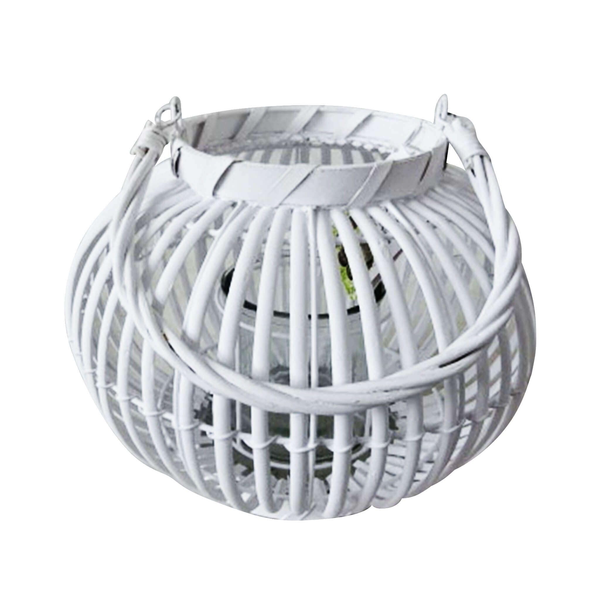 Milani Home - lanterna decorativa in vimini e vetro, bianco, portacandela da giardino e interno, per portico e veranda