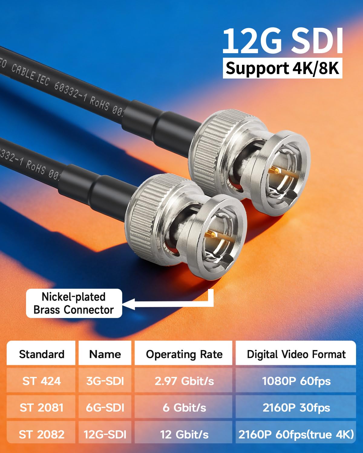 Superbat Câble SDI 12G 4K Court 30cm BNC Mâle à Mâle Belden 4855R Cordon SDI 75 ohms pour Blackmagic Vidéo DVR Oscilloscopes Caméras de Surveillance CCTV