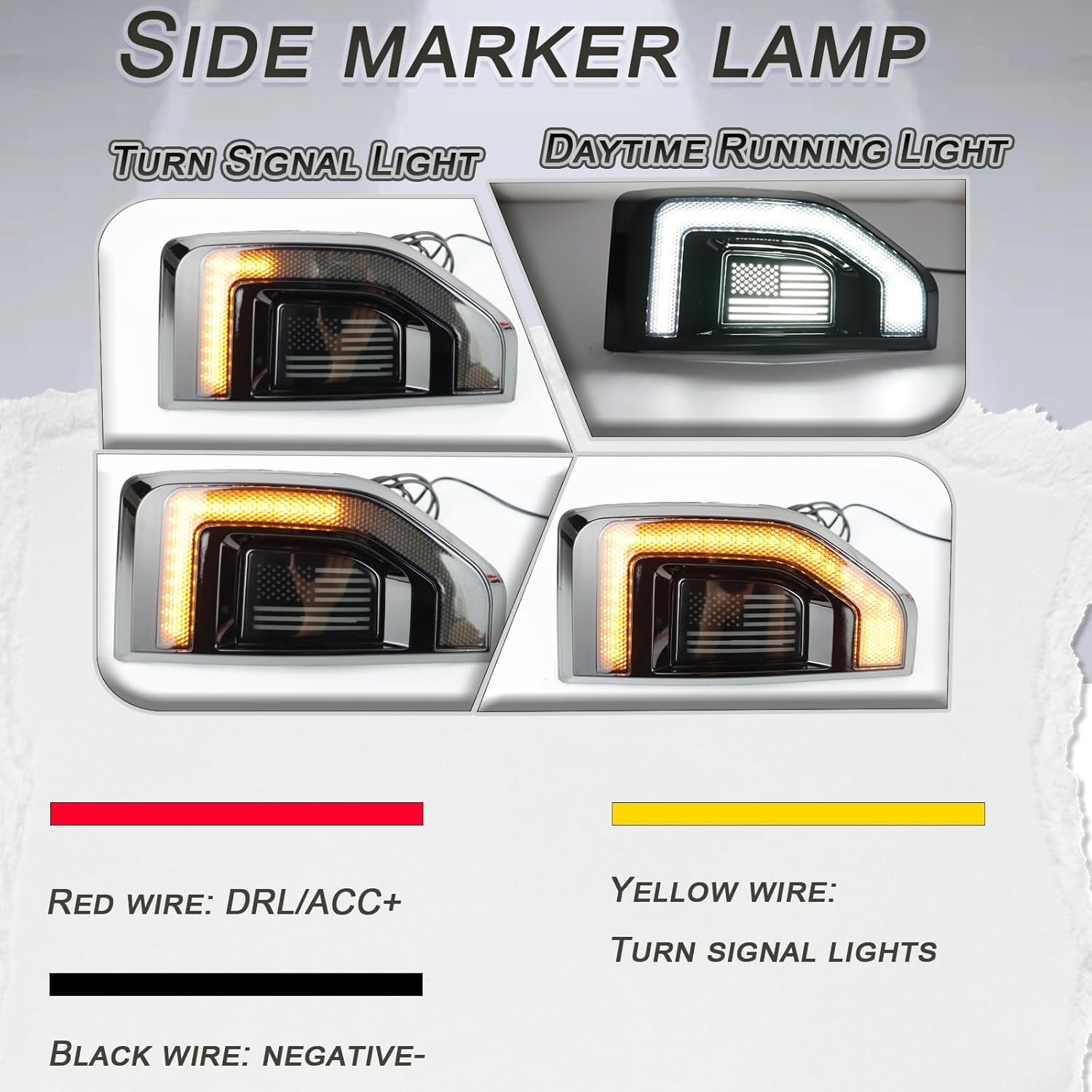 Led Fender Side Marker Lights Assembly, 2 Pcs Amber Front Fender Lamp Kit for Ford Maverick 2022-2025 Trucks/Pickup,Function as Amber Sequential Turn Signal Light & Daytime Running Light