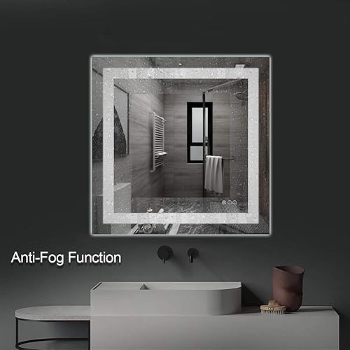 Miniatura 8 de Amorho - Espejo de pared para tocador de baño de 36 x 36 pulgadas con luz LED doble delanteratrasera regulable con antiempañamiento memoria